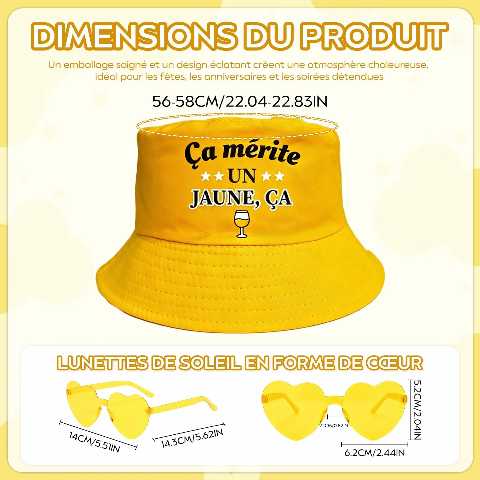 Bob Jaune et Lunettes de Soleil Jaunes Cadeau Pastis Club 2 Pièces