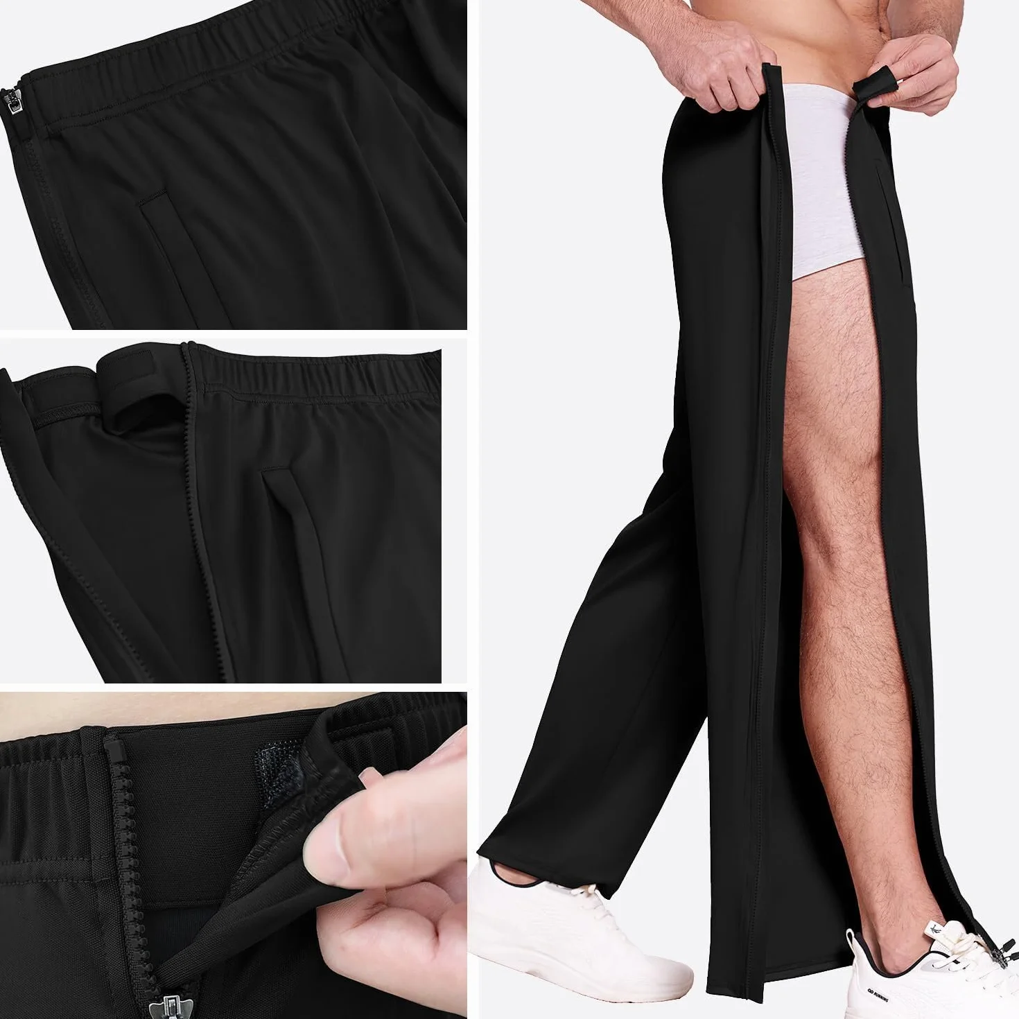 PINSPARK Pantalon de rééducation homme avec fermeture éclair longue - Pantalon de sport long ample