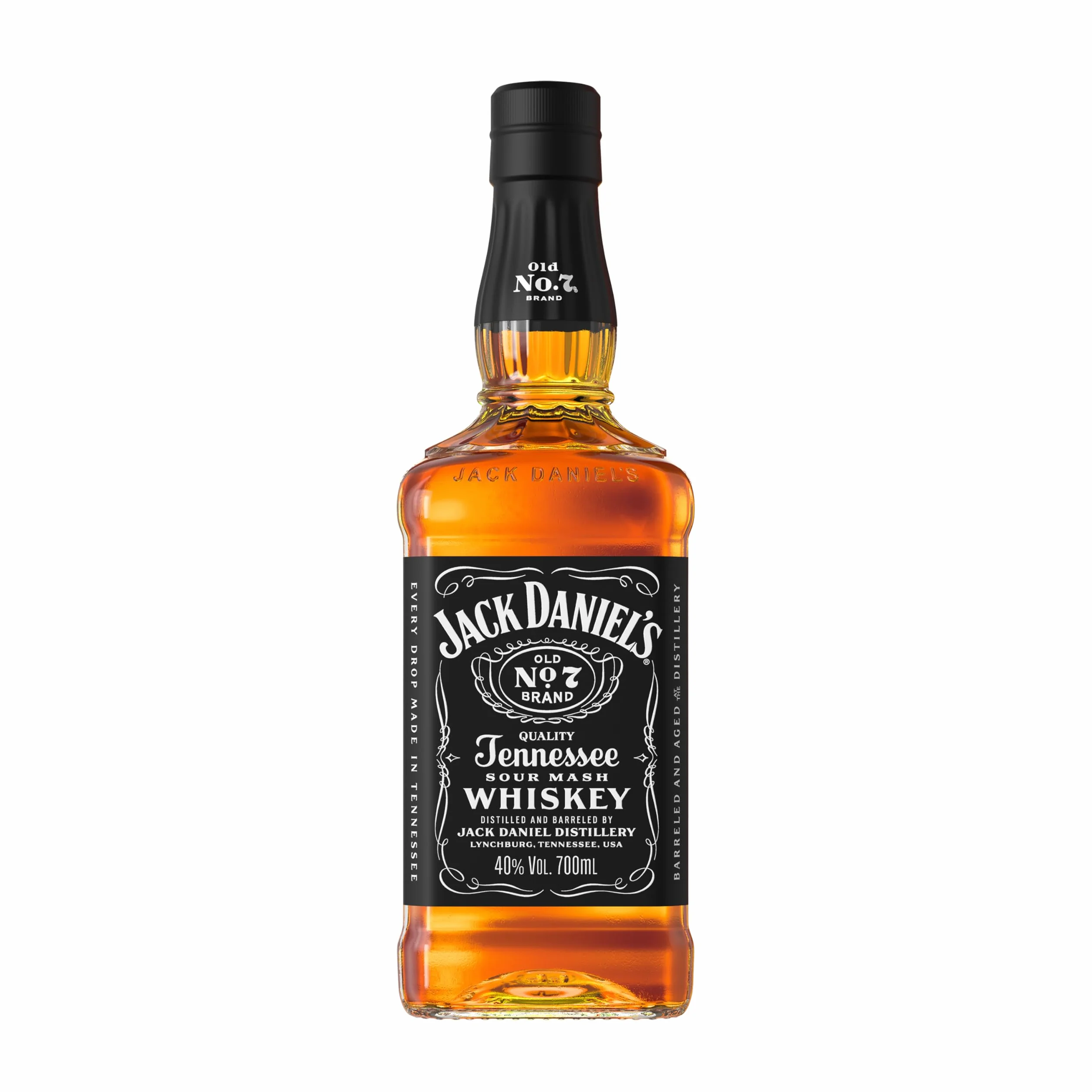 Jack Daniel's Bourbon Old No.7 Tennessee Whisky 40%, Vol 70 cl- Whisky Américain - Filtré sur charbon de bois d'érable -Notes de Vanille, Caramel & Chêne - Idéal Pur, sur Glace ou En Cocktail.
