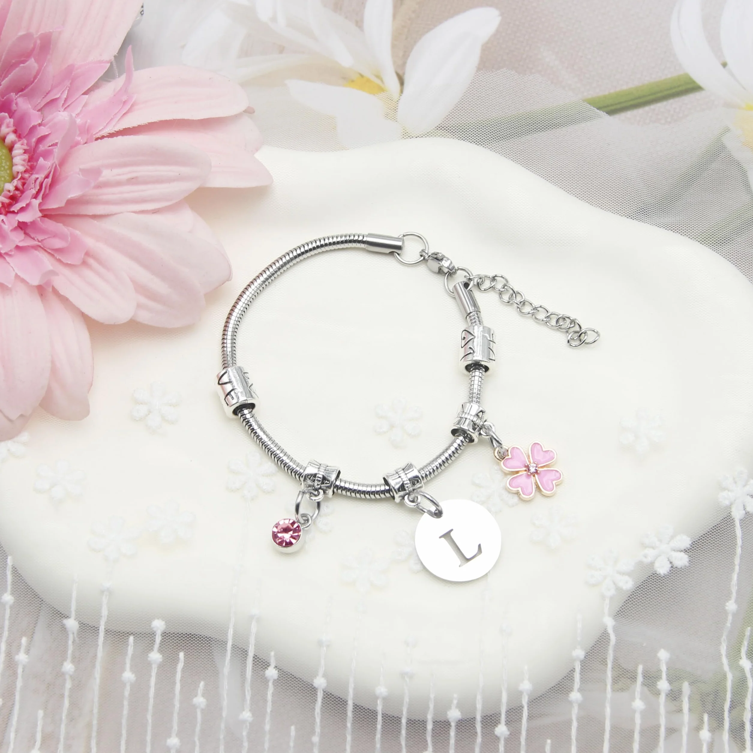 Bracelet Lettre Initiale Prénom Argent Femme Pendentif Bijoux Cadeau Original Anniversaire