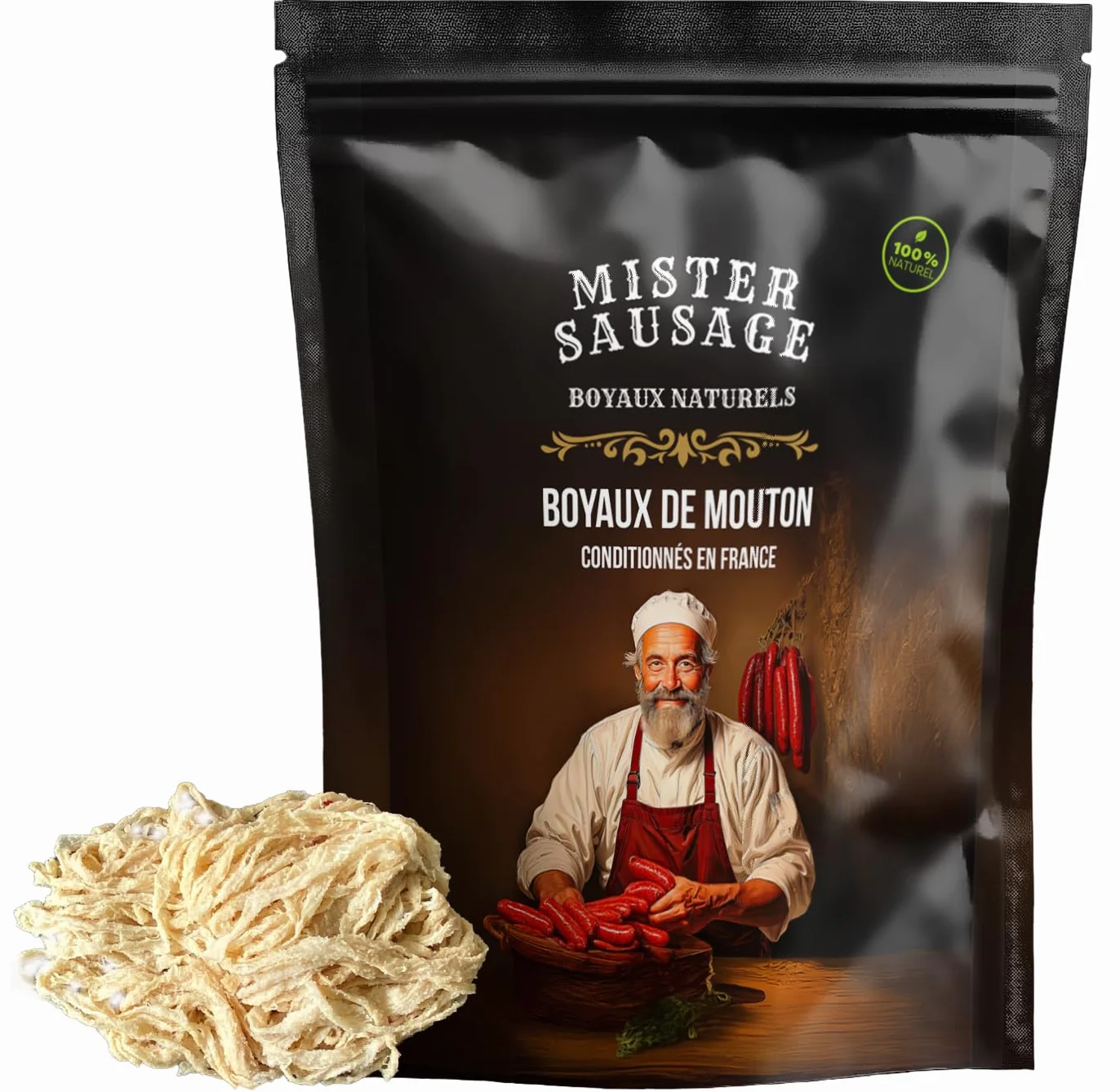 Boyaux naturels de Mouton 20 mètres calibre 22/24 – Emballés sous-vide – Pour 6 kg de charcuterie - Résistant à la cuisson – Convient au fumage et au barbecue.