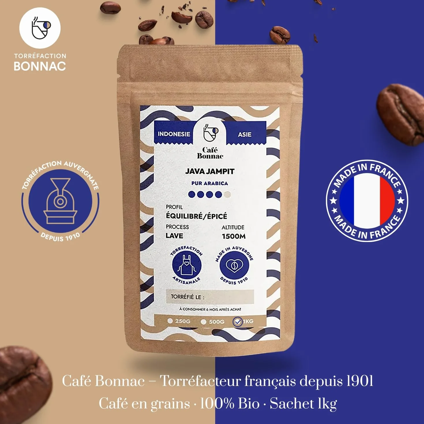 Café Vert en Grain Indonésie Java Jampit 1kg | 100% Arabica Non Torréfié | Café Brut à Torréfier Maison | Arômes Cèdre, Tabac, Épices | Idéal Machine à Cafe Grain
