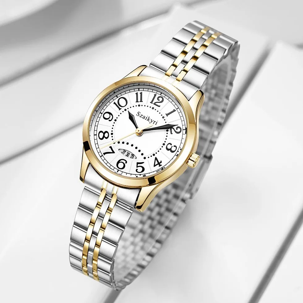 Montre Classique pour Femmes avec Chiffres Arabes Calendrier Résistant à l'Eau