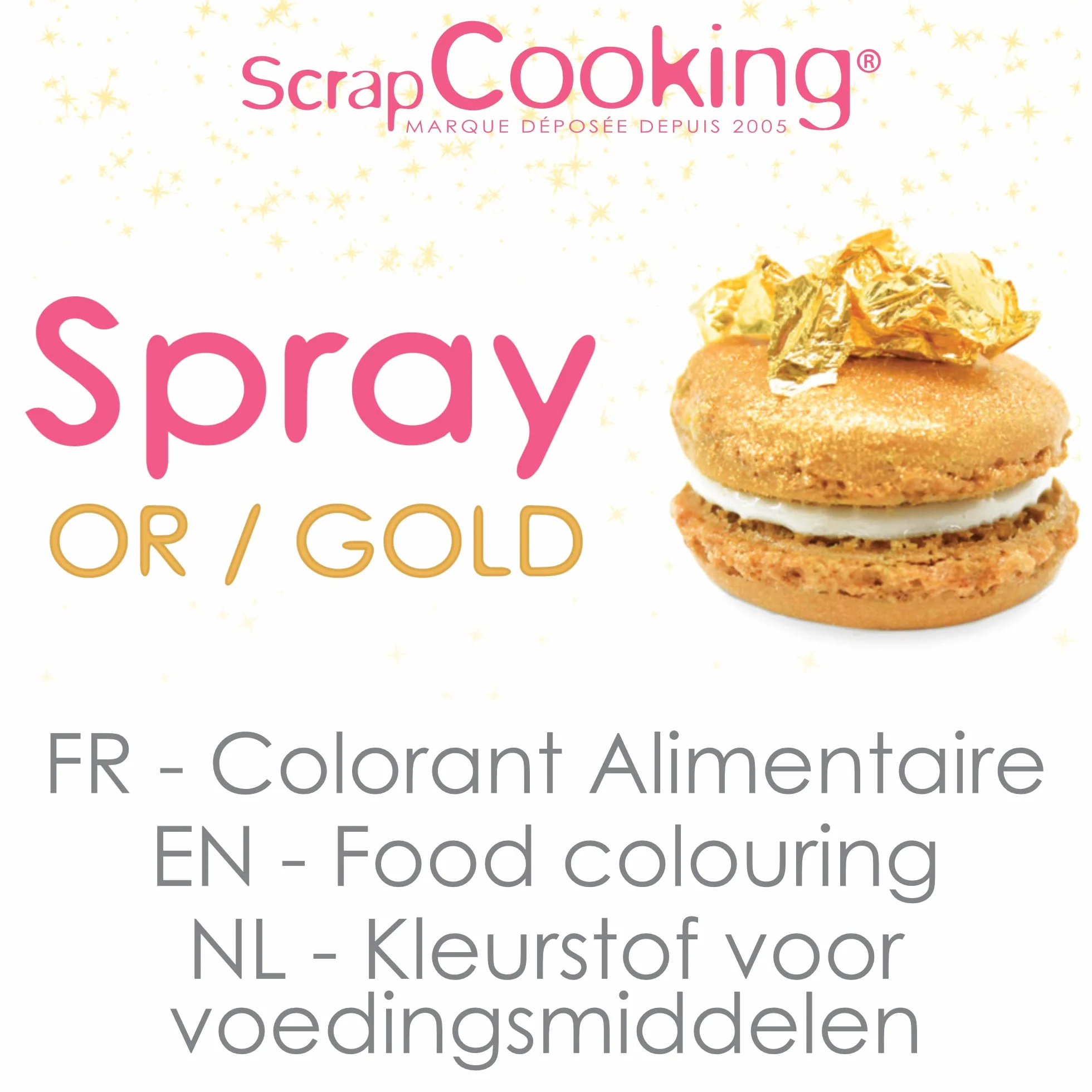 ScrapCooking - Spray Colorant de Surface Or 75 ml - Spray Alimentaire Doré pour faire Briller vos Pâtisseries, Biscuits, Macarons, Pâtes à Sucre, Cupcakes, Gâteaux, Entremets, Bûches - 4298