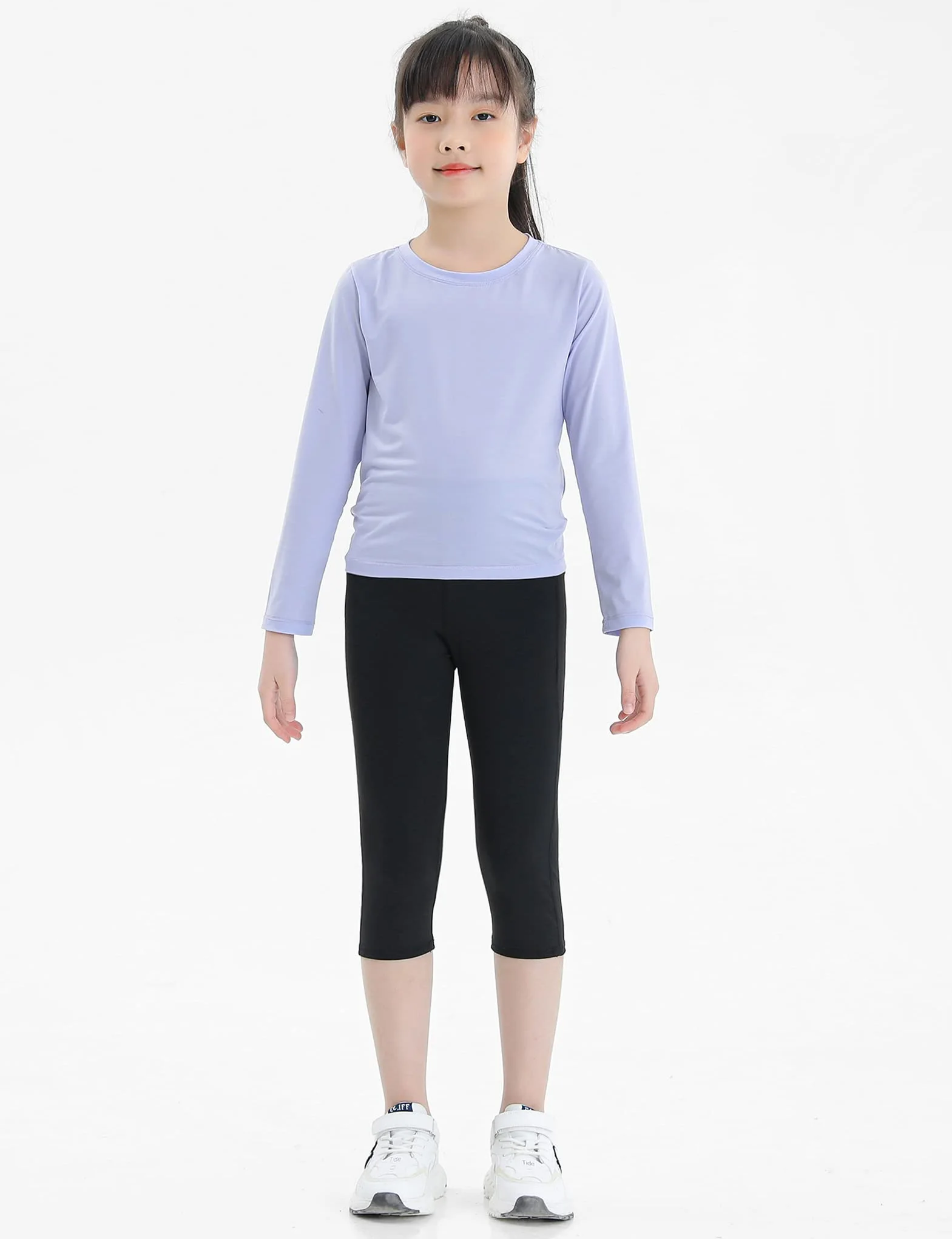 Kiench Leggings de Sport 3/4 Fille Capri Pantalon Yoga Gymnastique avec Poche Lot de 2