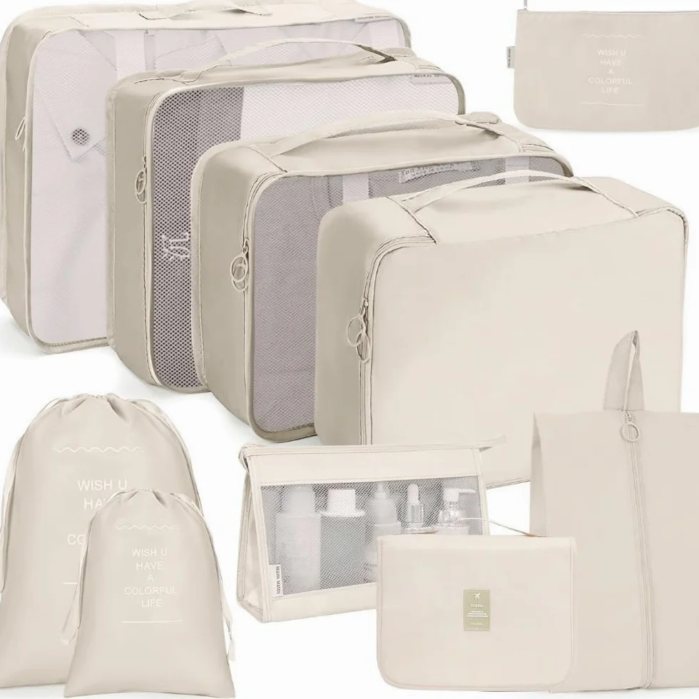 Lot de 10 sacs de voyage légers - Organisateur de bagages - Valise de compression (beige)