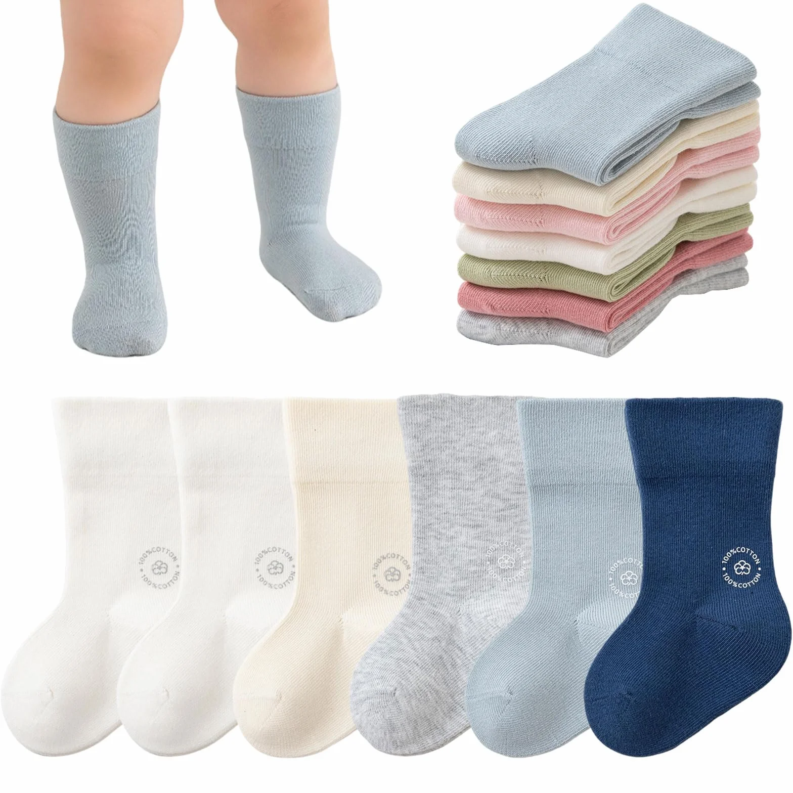 Chaussettes Bébés en coton doux élastique 6 Paires Enfants Garçons Filles
