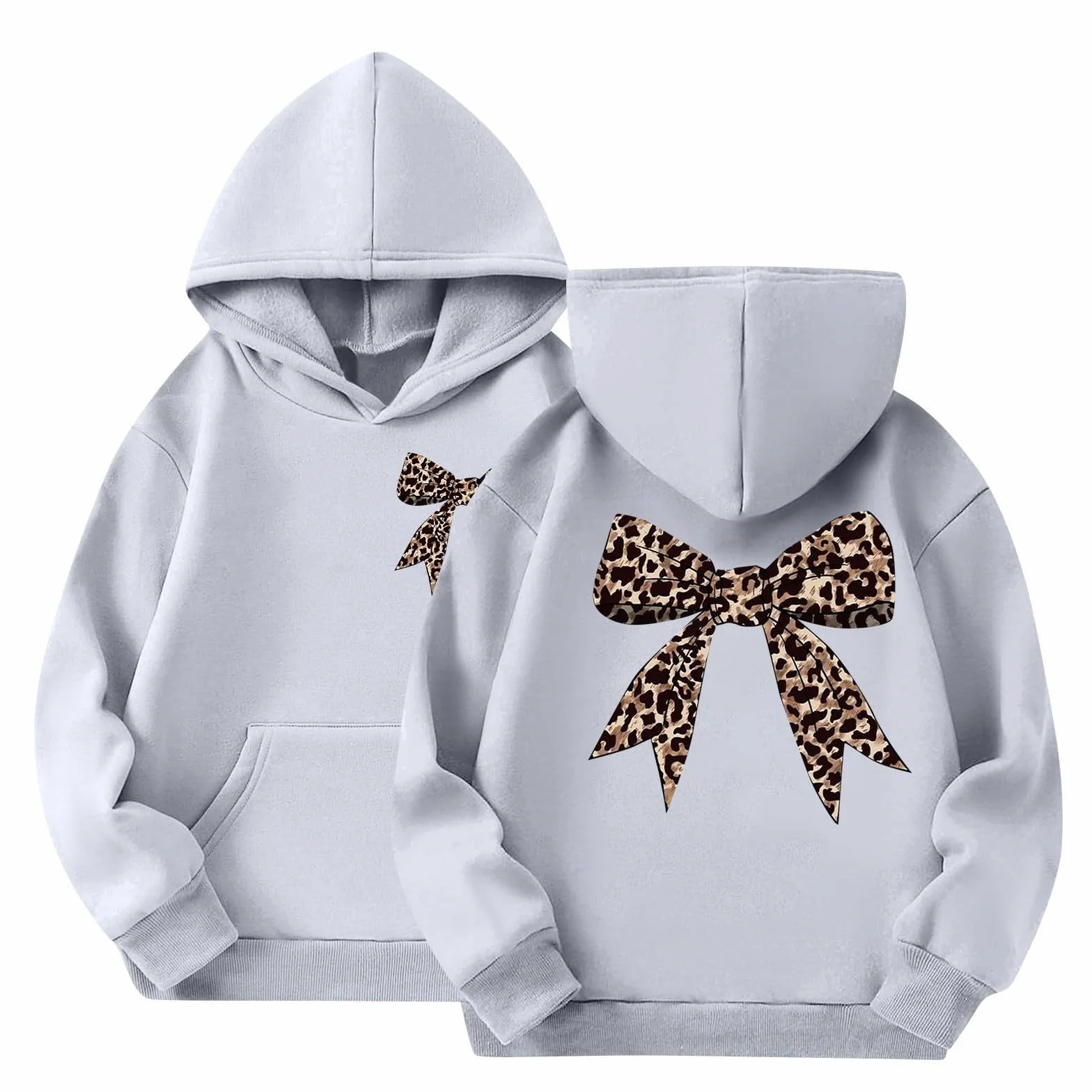 Sweat à capuche fille nœud léopard imprimé graphique manches longues pull école décontracté