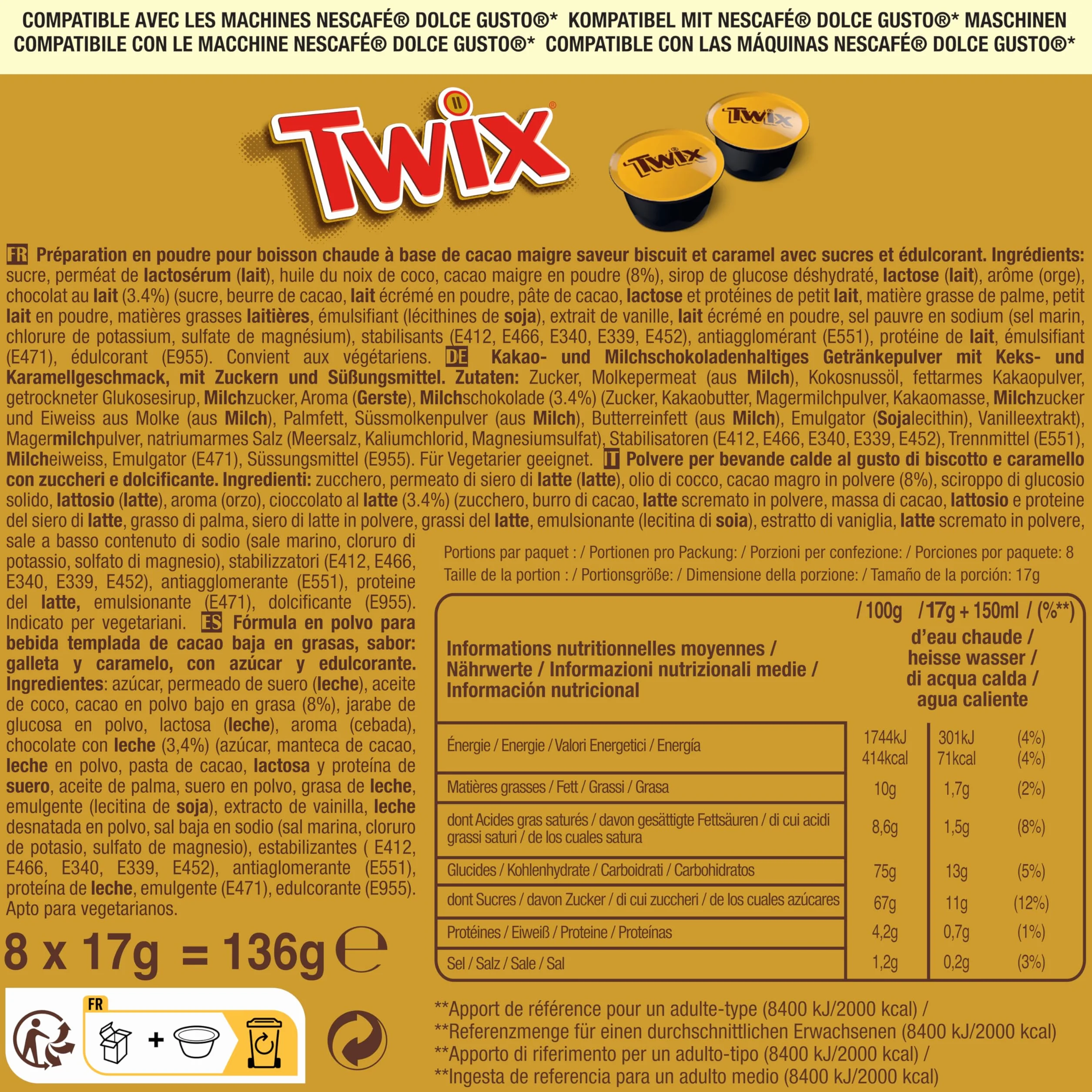 Dolce Gusto Boissons au Chocolat - 24 Capsules (8 Mars + 8 Twix + 8 Milky Way)