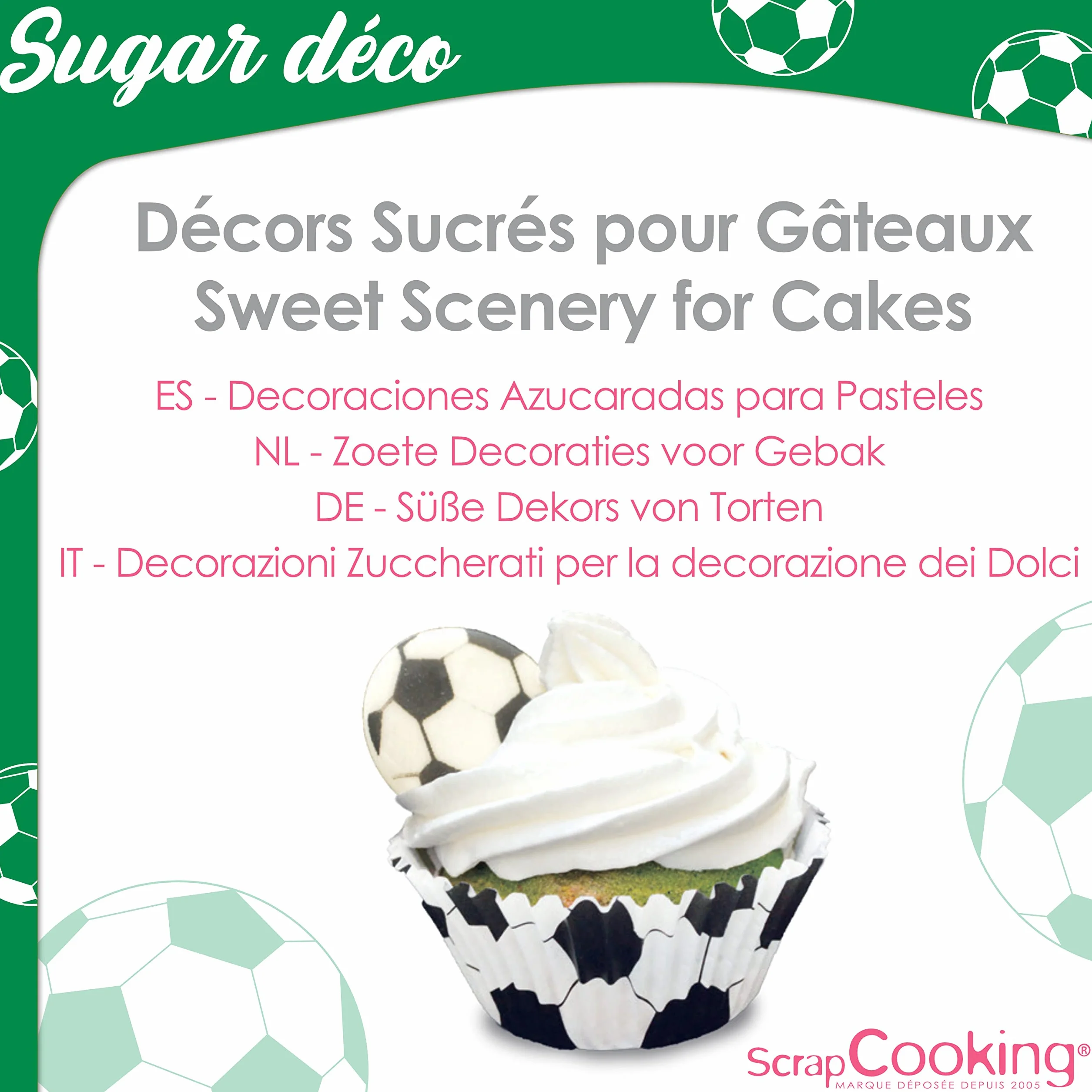 SCRAP COOKING - Décosucres Football - Décorations Anniversaire Ballons de Foot - Pour Pâtisseries, Desserts, Gâteaux, Biscuits, Cupcakes, Décos Alimentaires Cake Design - 6984 Noir/Blanc