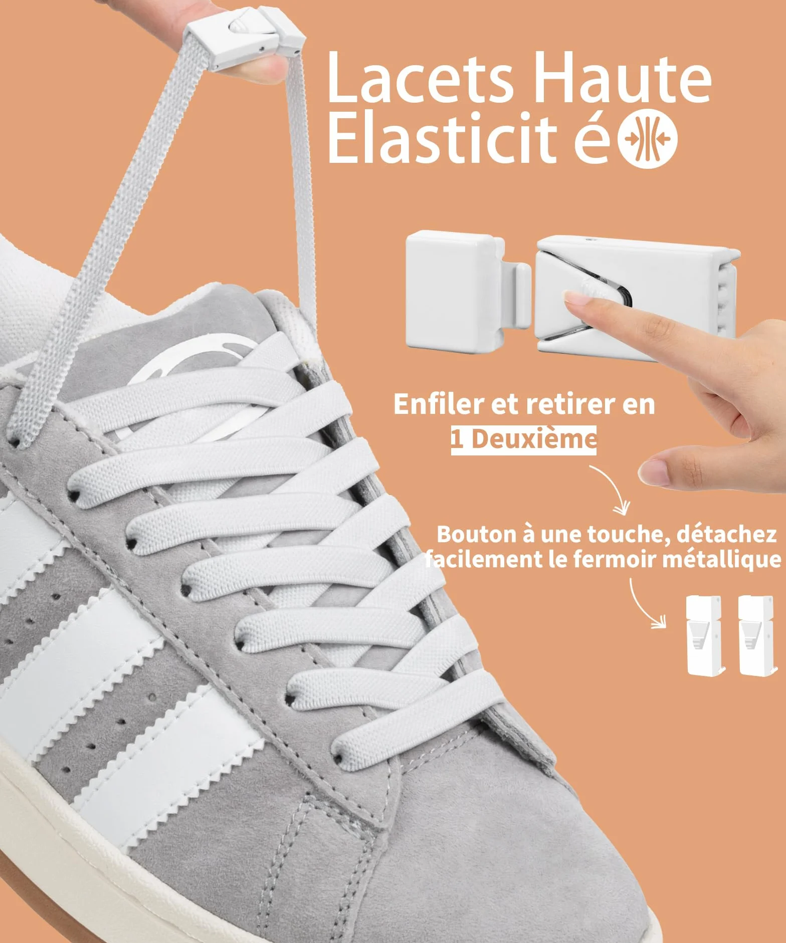 Lacets Élastiques 8mm Sans Laçage Stepace 2 Paires Enfants Adultes