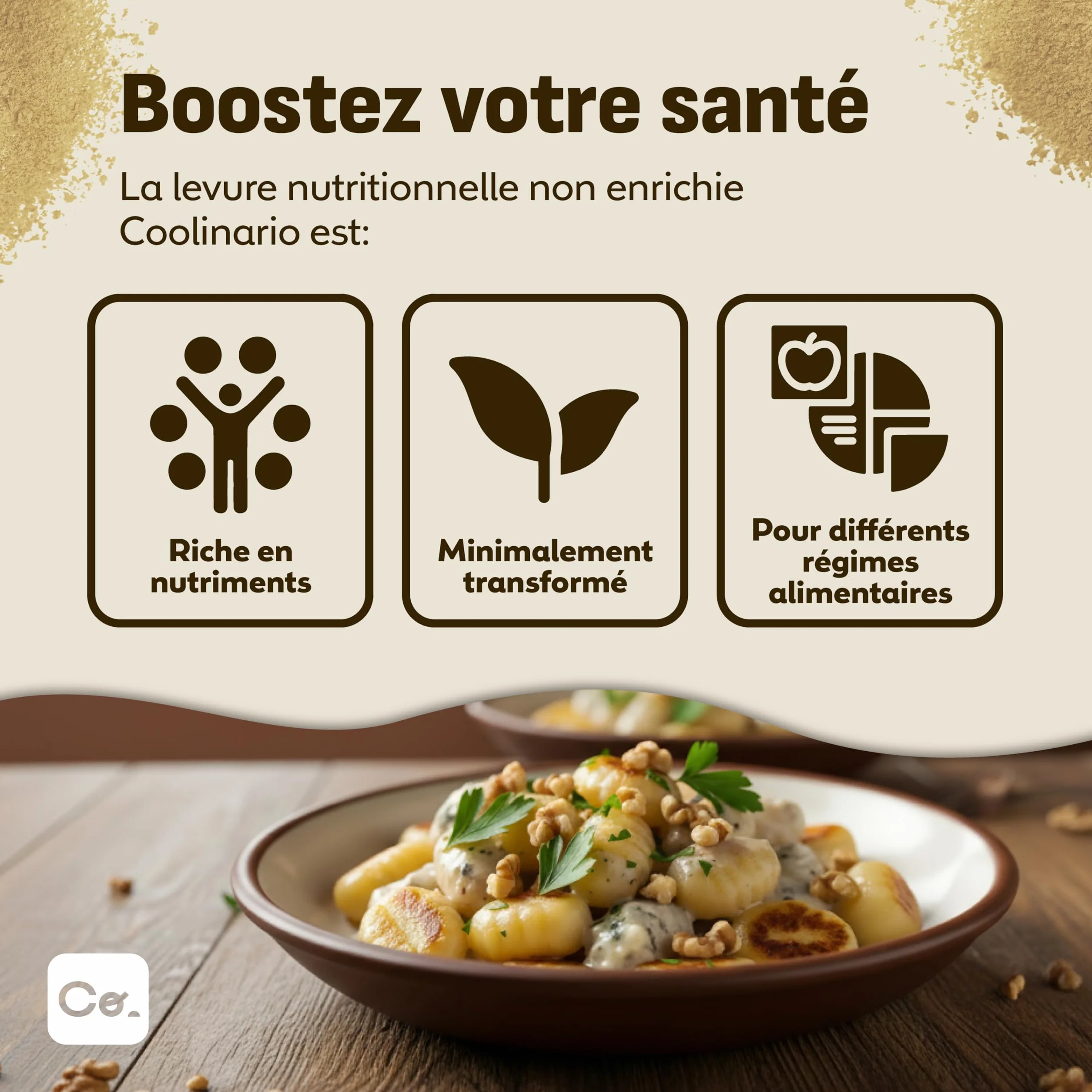 Coolinario Levure Nutritionnelle Non Enrichie (56 g) Assaisonnement Végan au Goût Noisette | Riche en Protéines, Fibres & Minéraux | Pour Snacks, Sauces & Vinaigrettes | Sans Gluten
