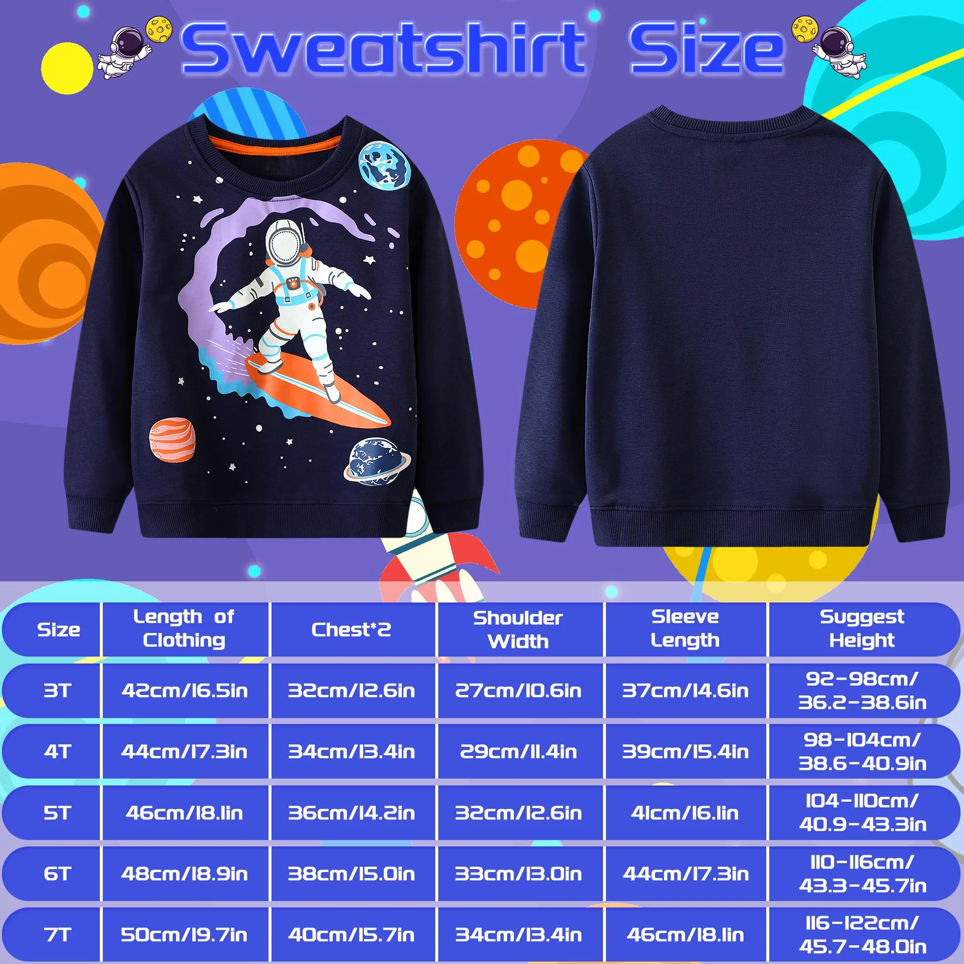 Sweatshirt Garçon Enfant Pull Coton Col Rond Manches Longues Dinosaure, Casual Jumper 2-7 Ans Bleu Marine