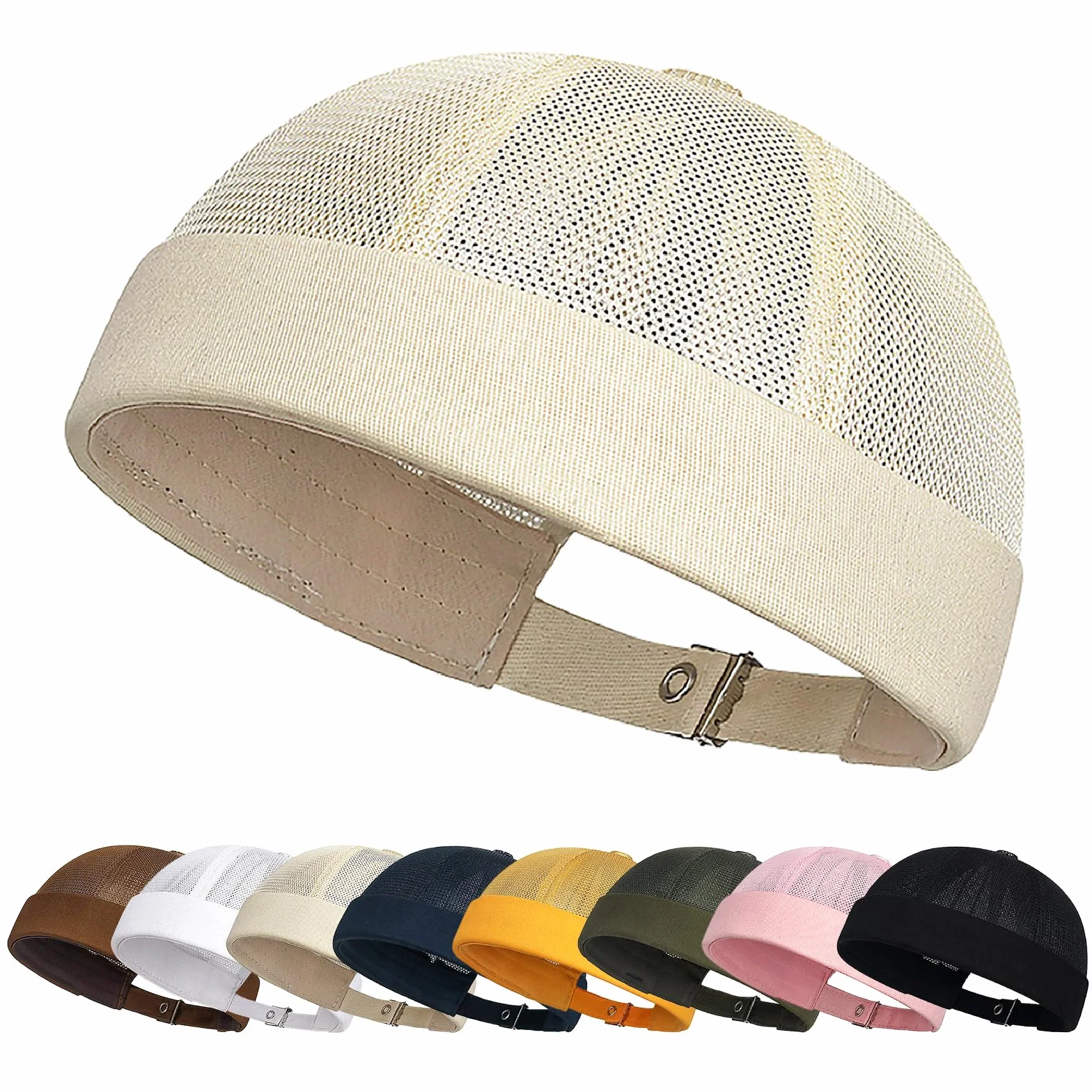 Enwokran Bonnet Docker Été Maille sans Bord Visiere Casquette Skullcap Travailleur Chapeau Réglable Casquette de Marinrier Roulé Cuff Retro Beanie Hat pour Homme