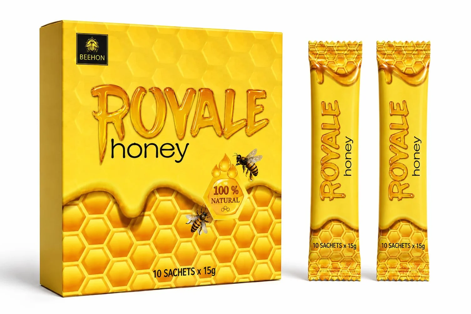MIEL OR PRODUIT ALIMENTAIRE ROYALE 100% NATUREL INTENSE POUR HOMME EN STICKS - GINSENG FORMULE EFFICACE 10 SACHETS INDIVIDUELS FORMAT PRATIQUE
