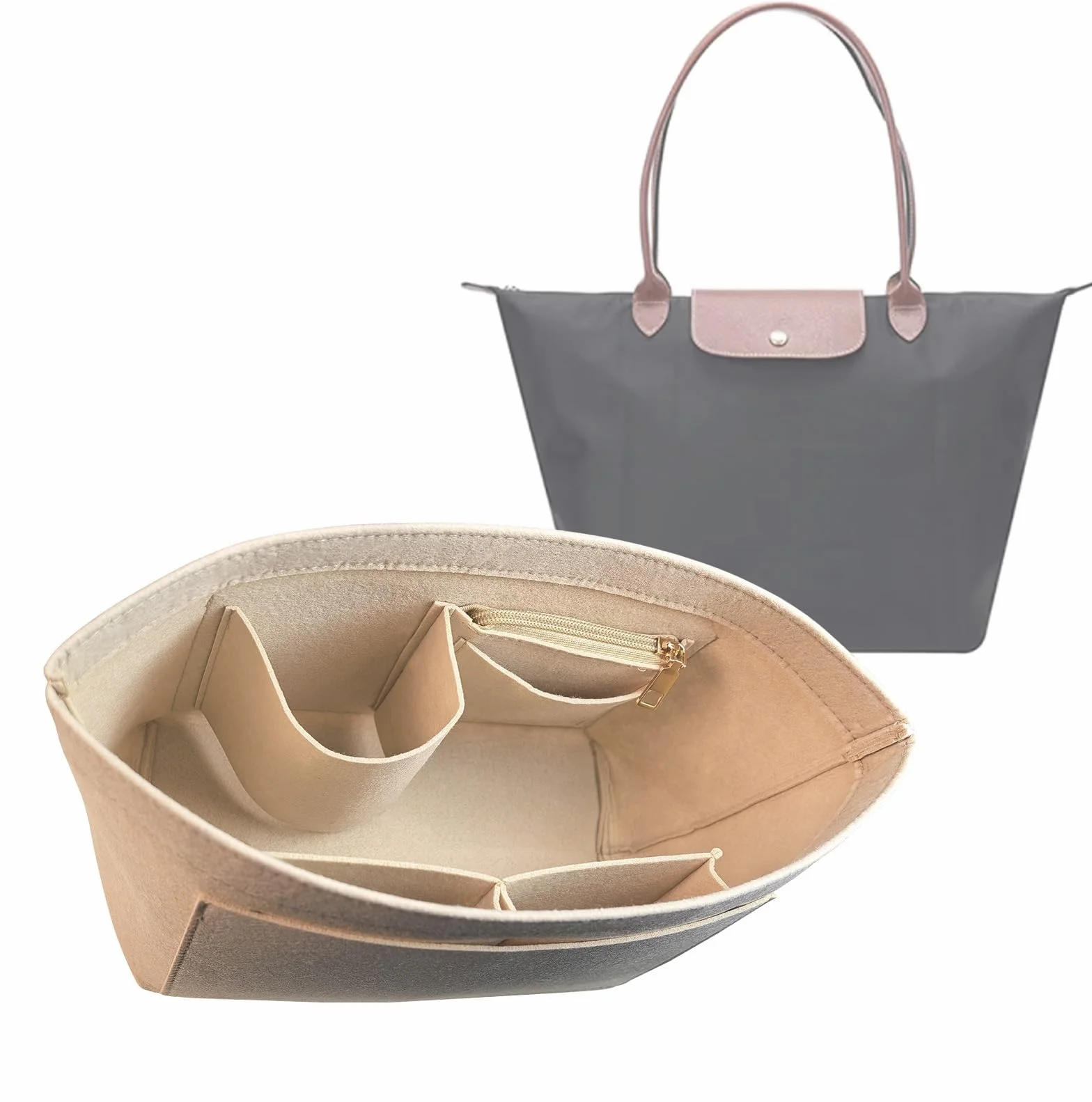 Lckaey Y012 Organiseur de sac à main Le pliage, taille M, beige
