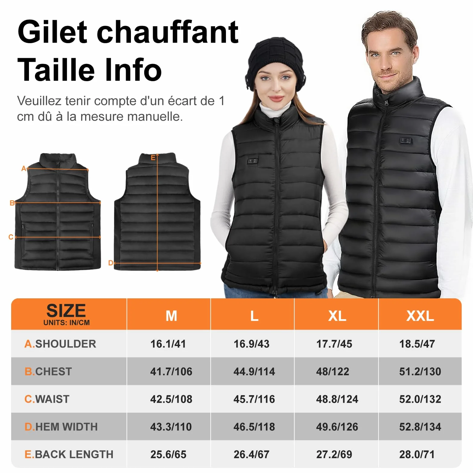 seenlast Veste Chauffante Homme avec Batterie Incluse 4 Zones 3 Niveaux Ski Moto Chasse Camping