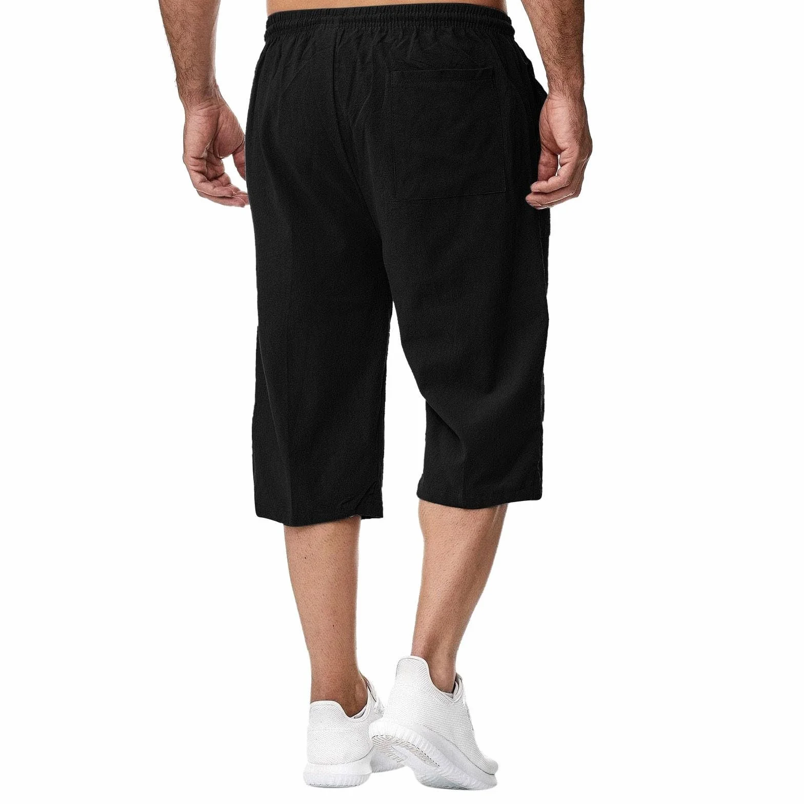 Pantacourt Homme Lin Shorts Bermudas Sport Coton 3/4 Taille Elastique