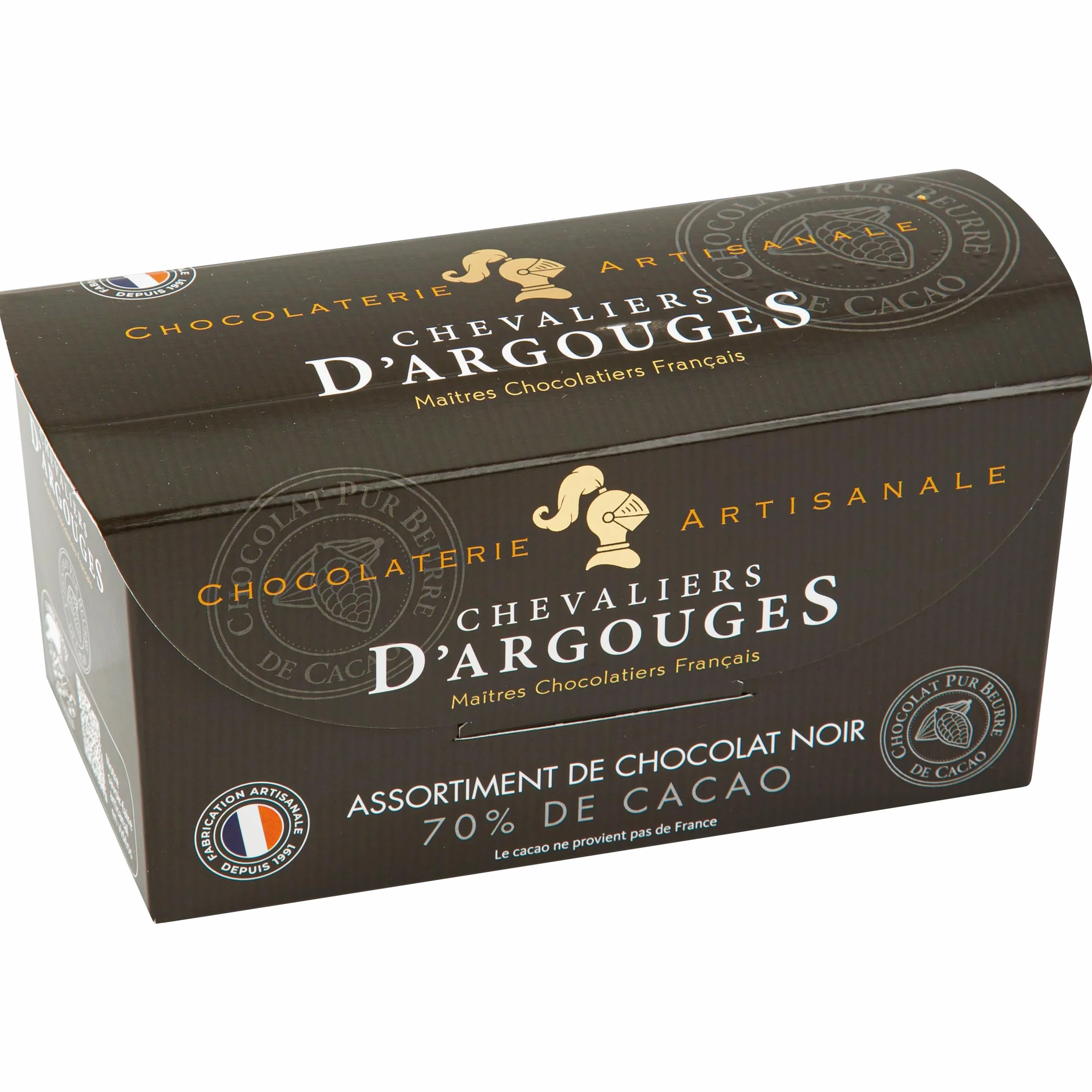 CHEVALIERS D'ARGOUGES Maîtres Chocolatiers Français - Assortiment de chocolats noir 70% - Ballotin dégustation 185g