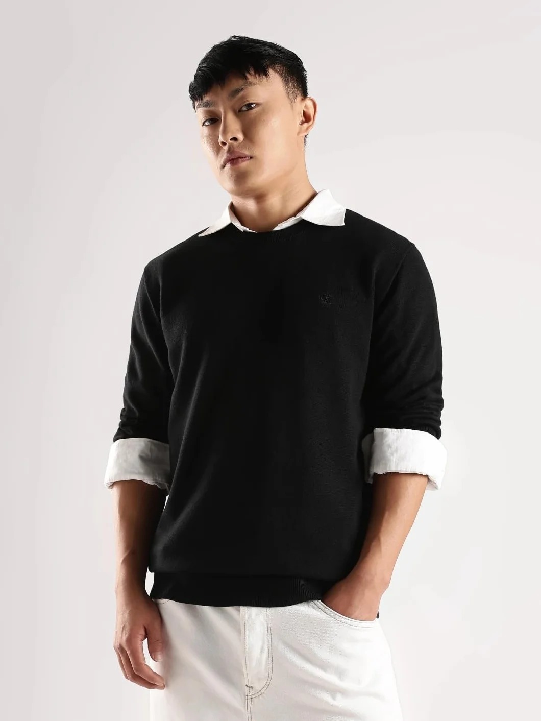 Calvin Klein Compact Cotton Crewneck Sweater Pull Homme