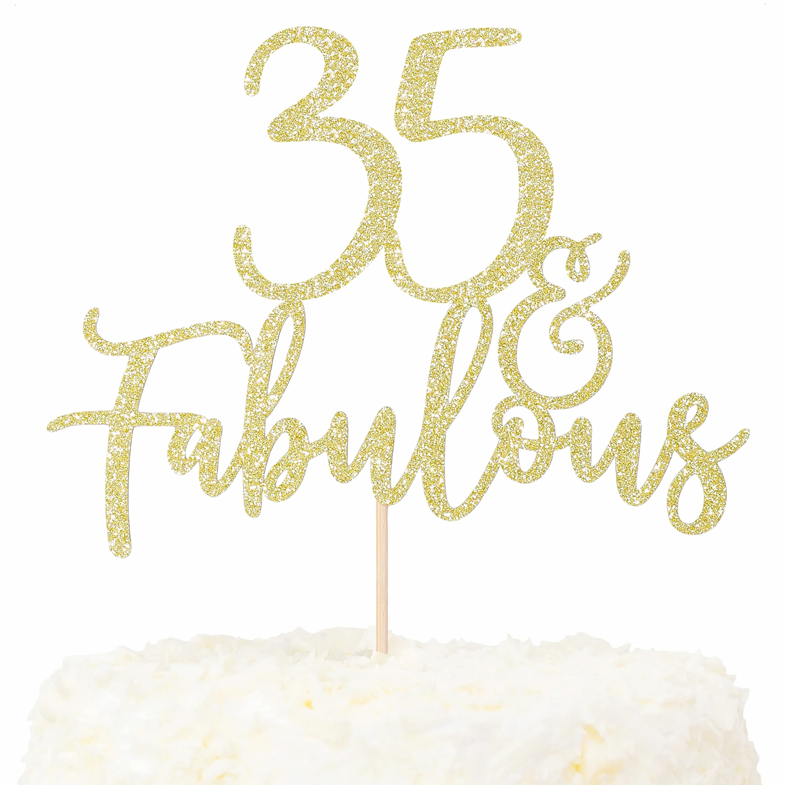 LOVENJOY Decoration Gateau Anniversaire 35 Ans Paillettes Dorées 35& Fabulous Cake Topper Happy 35th Birthday Deco Gateau Pour Décoration 35e Fête D'anniversaire