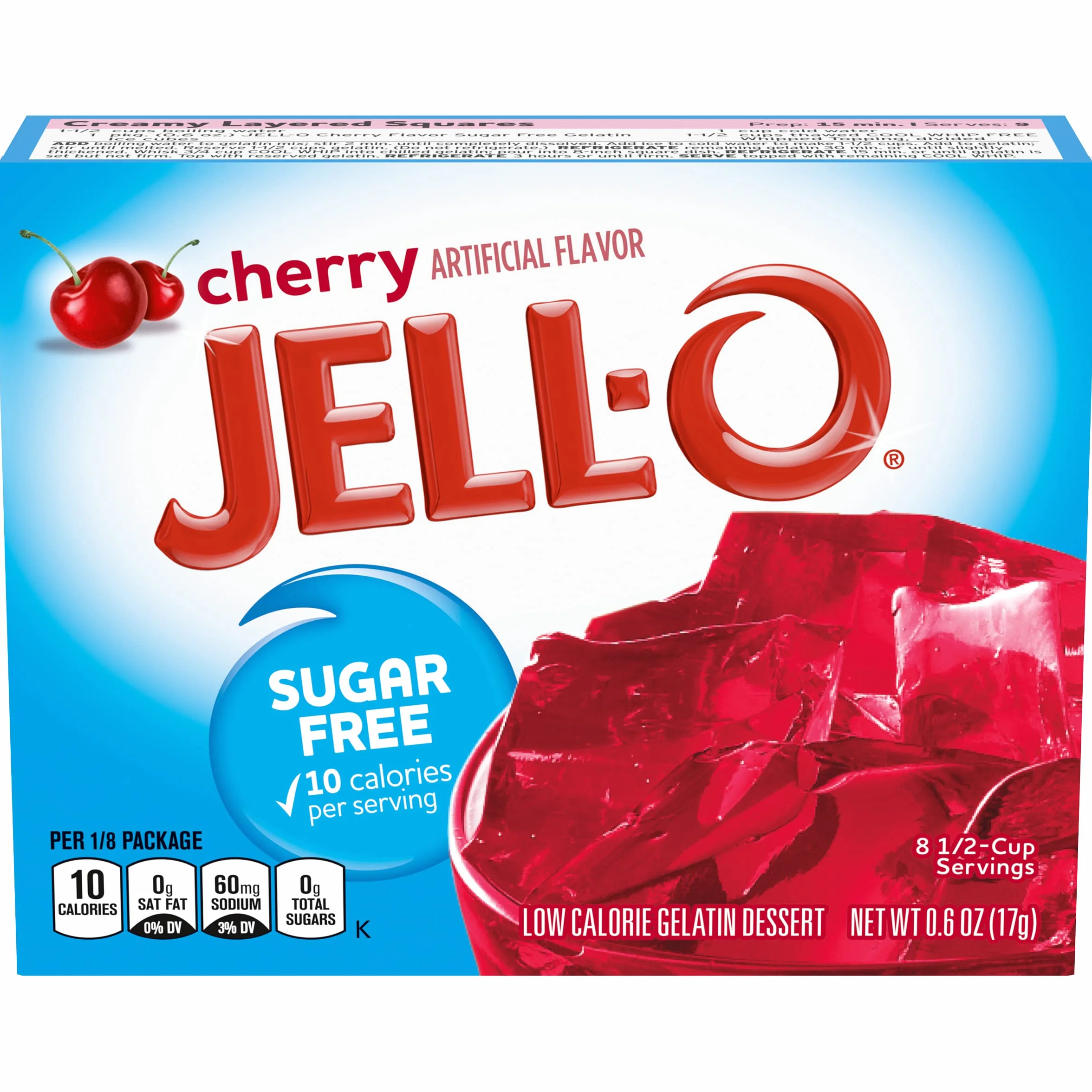 Jell-O Sugar-Free Gelatin Dessert, Cherry, 0.60-Ounce, 6 Count