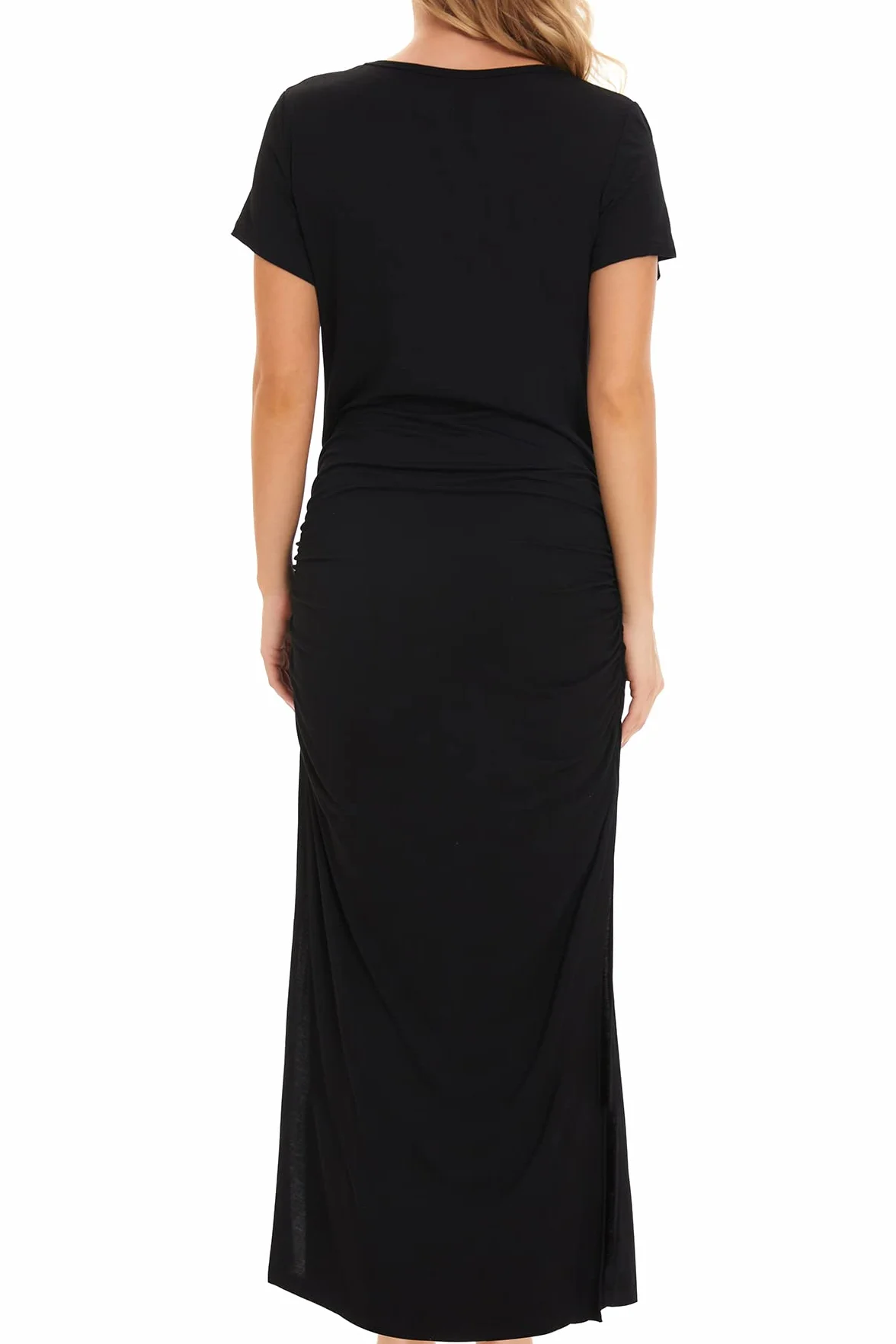 Femme Robe Grossesse Longue Fente latérale Maternité Black L