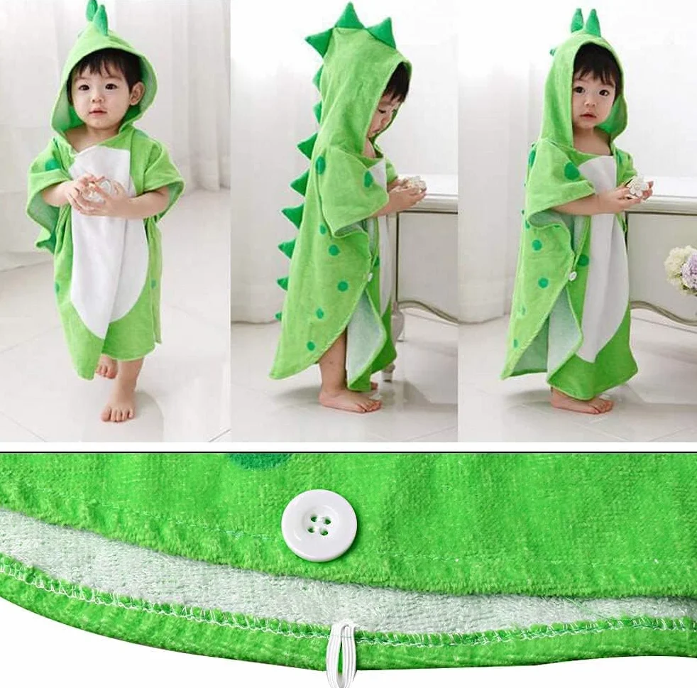 Peignoir à Capuche Bébé Verve Jelly 0-4 Ans Coton Motif Dinosaure Vert