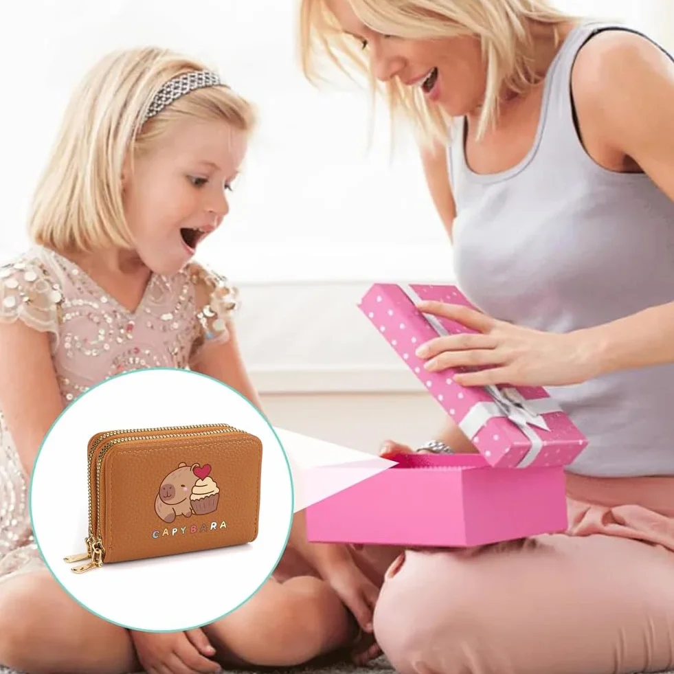 Portefeuille Enfant Cuir Capybara Porte-Monnaie Animaux Brun