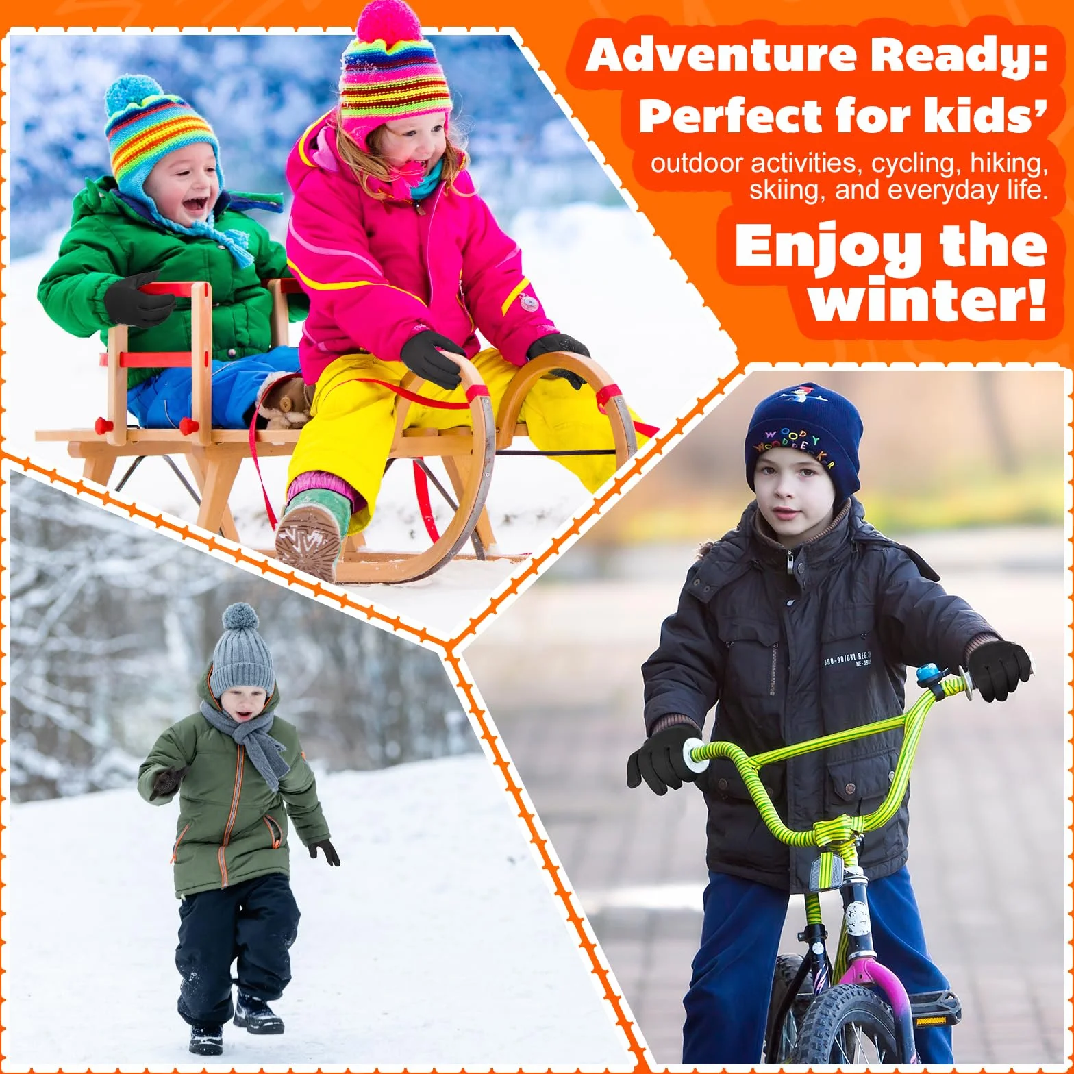 OOPOR Gants d'hiver Enfants Cyclisme écran Tactile Antidérapants Coupe-Vent 4-12 Ans