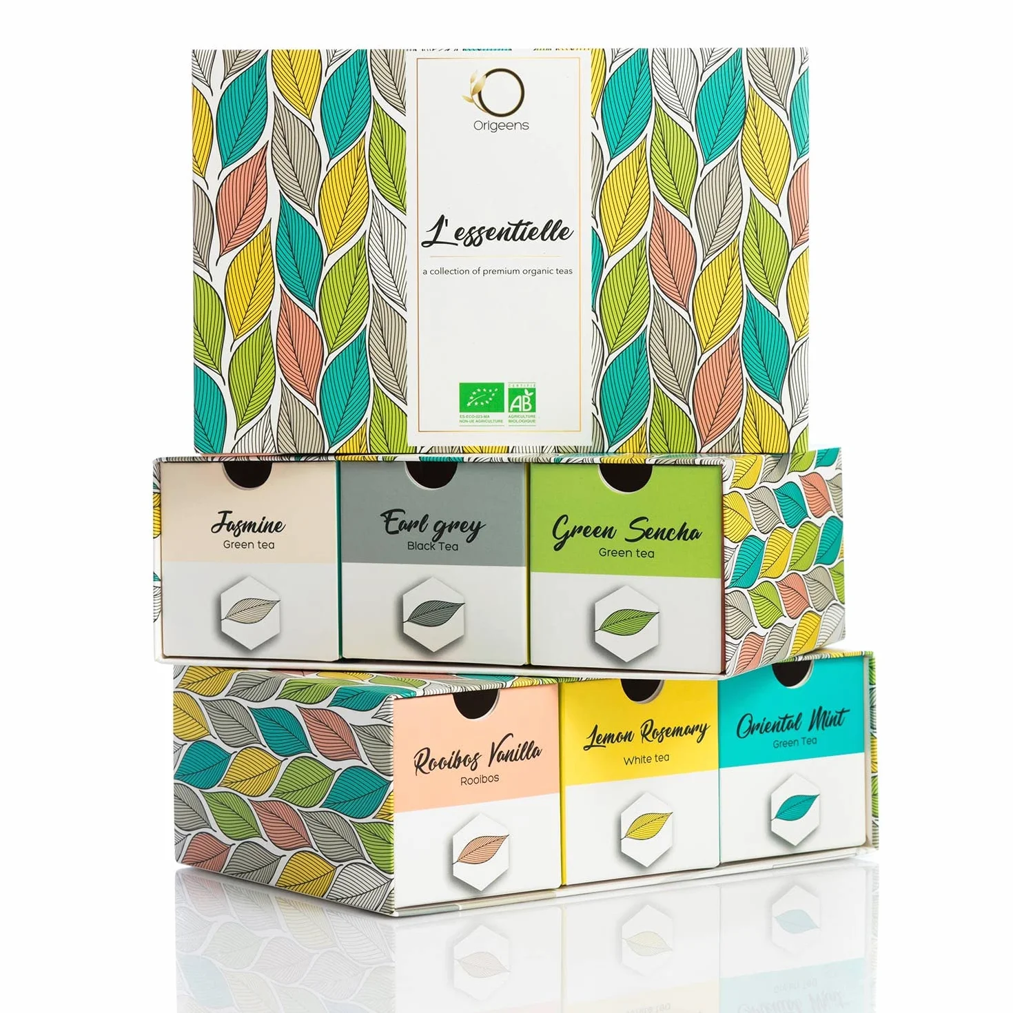 ORIGEENS COFFRET THE BIO L'Essentielle | Assortiment de 6 Grands Thés, 48 sachets pyramide | Idée Cadeau