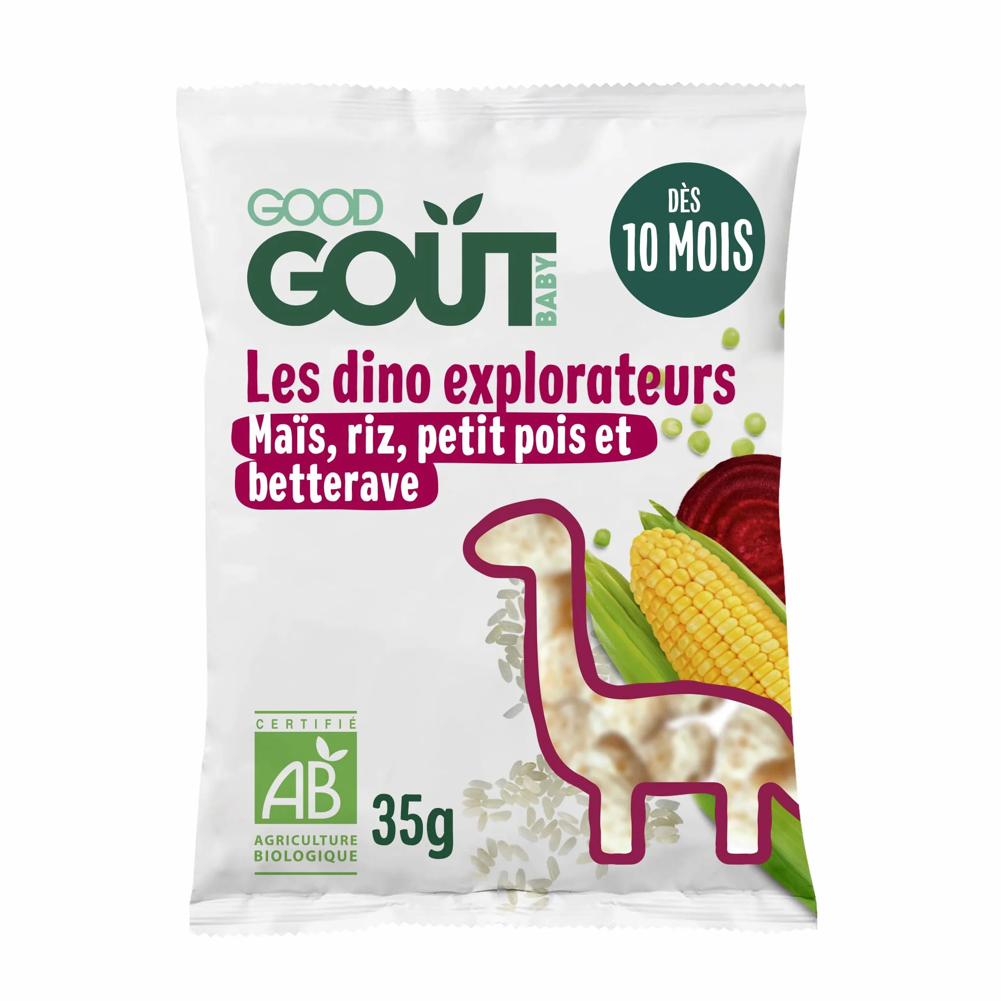 Good Goût - Les Dino Explorateurs - Snack pour bébé - Dès 10 Mois - Texture légère et fondante - Sans gluten - Format nomade