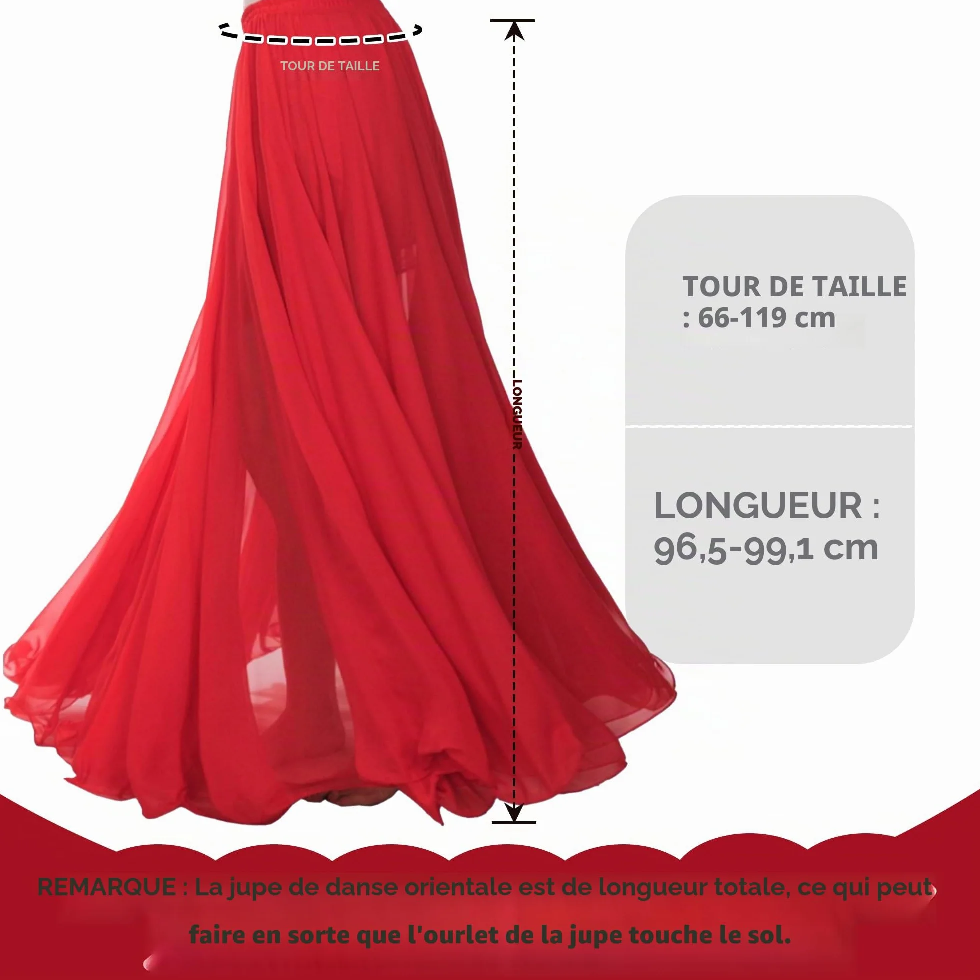 Jupe Danse Orientale en Chiffon pour Femme, Jupe Flamenco Danse du Ventre