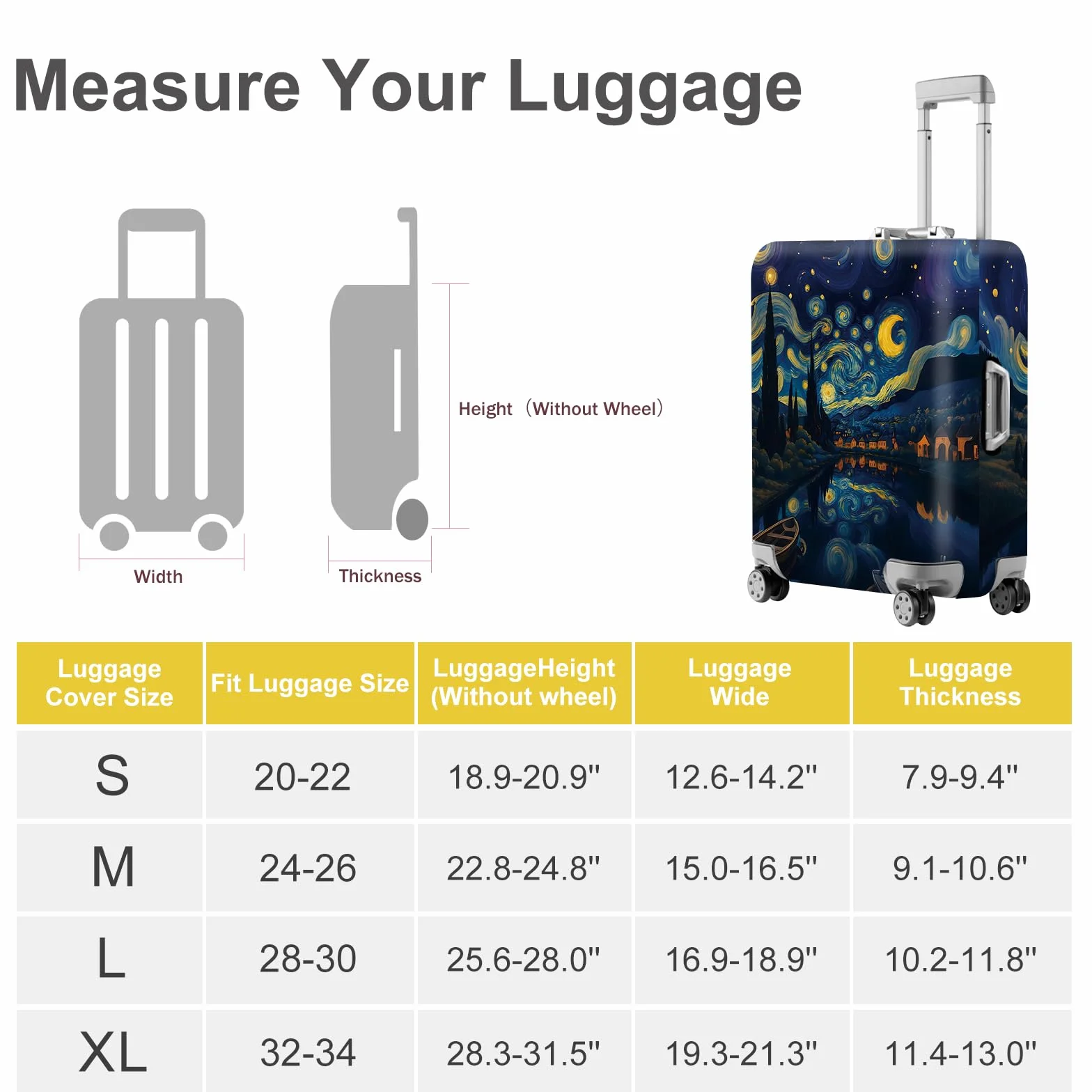 Housse pour Valise Protection Voyage 20-34 Pouces Extensible Lavable Spandex