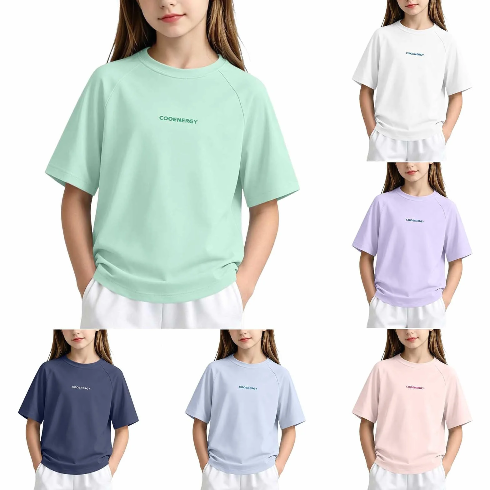 T-Shirt Fille Coton Col Rond Manches Courtes Raglan Séchage Rapide Été Haut Décontracté Coupe Ample Confortable Respirant Léger Top Enfant Fille 3-15 Ans