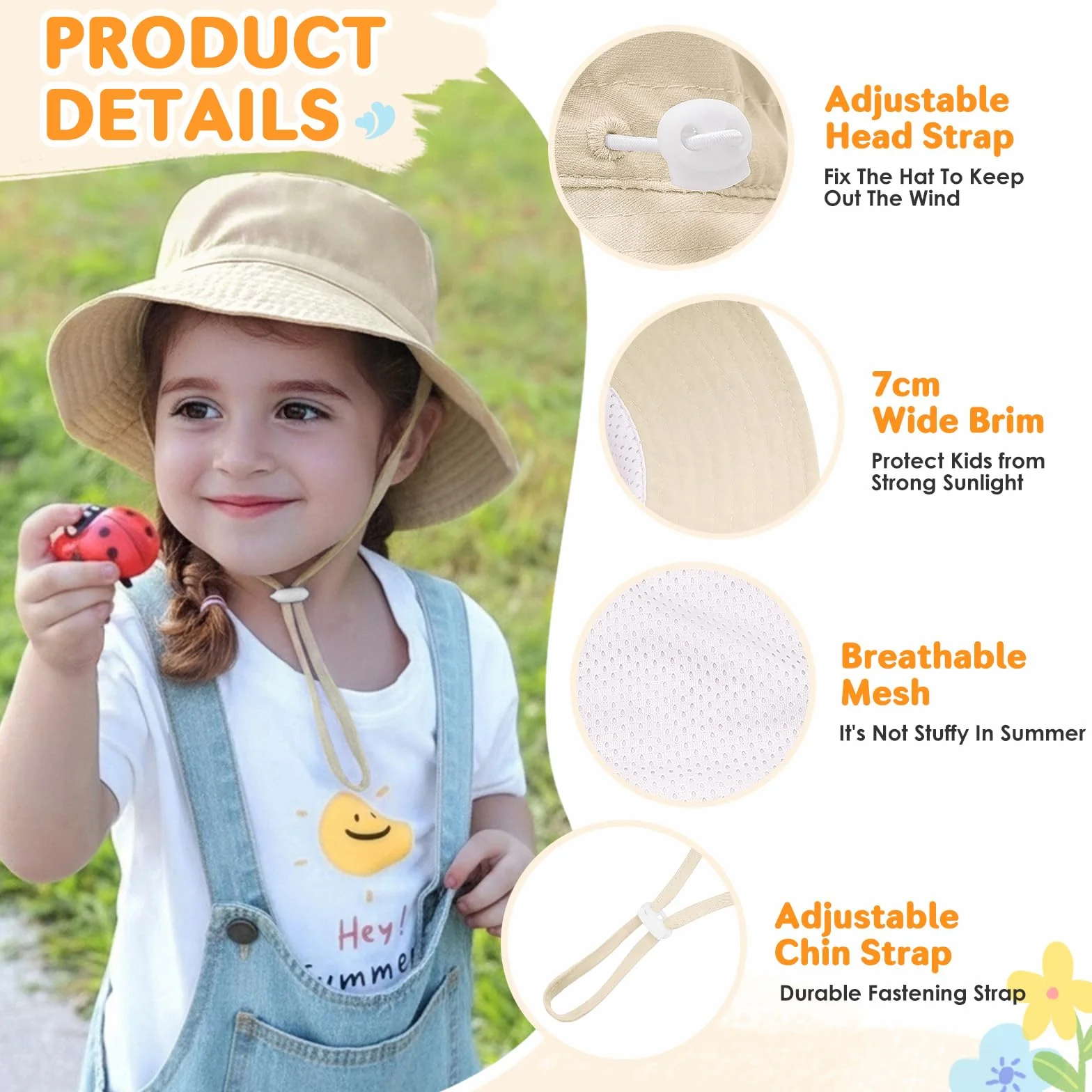 Chapeau Bébé Fille Garçon Anti UV Large Bord Casquette Soleil avec Ficelle Réglable Été