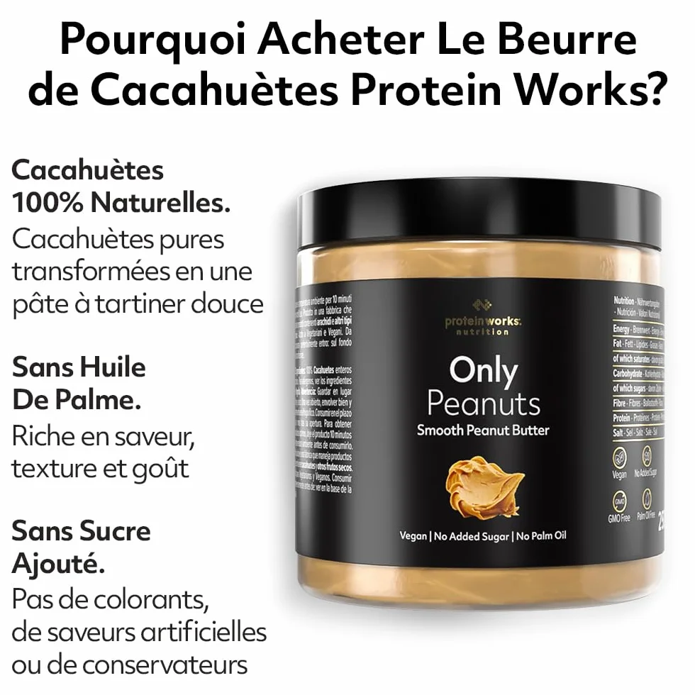 THE PROTEIN WORKS Beurre de Cacahuètes 100% Naturel sans Sucre Ajouté Lisse 250 g FODPEASM250G