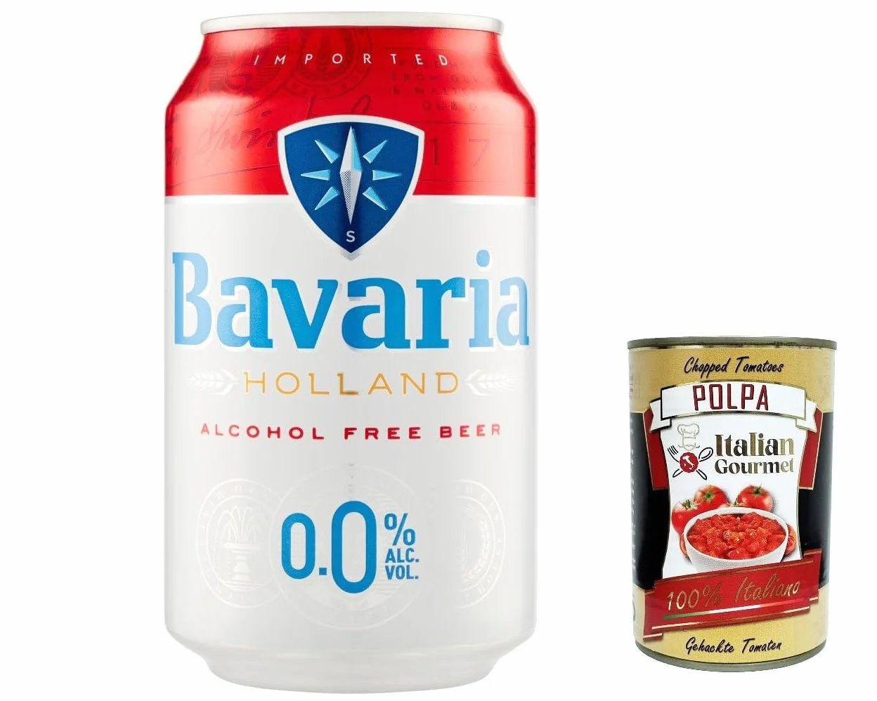 48x BIRRA Bavaria 0.0% Birra Analcolica, alkoholfrei Dosen Bier 0% Alk. 0,33l Flasche + Italian Gourmet polpa 400g
