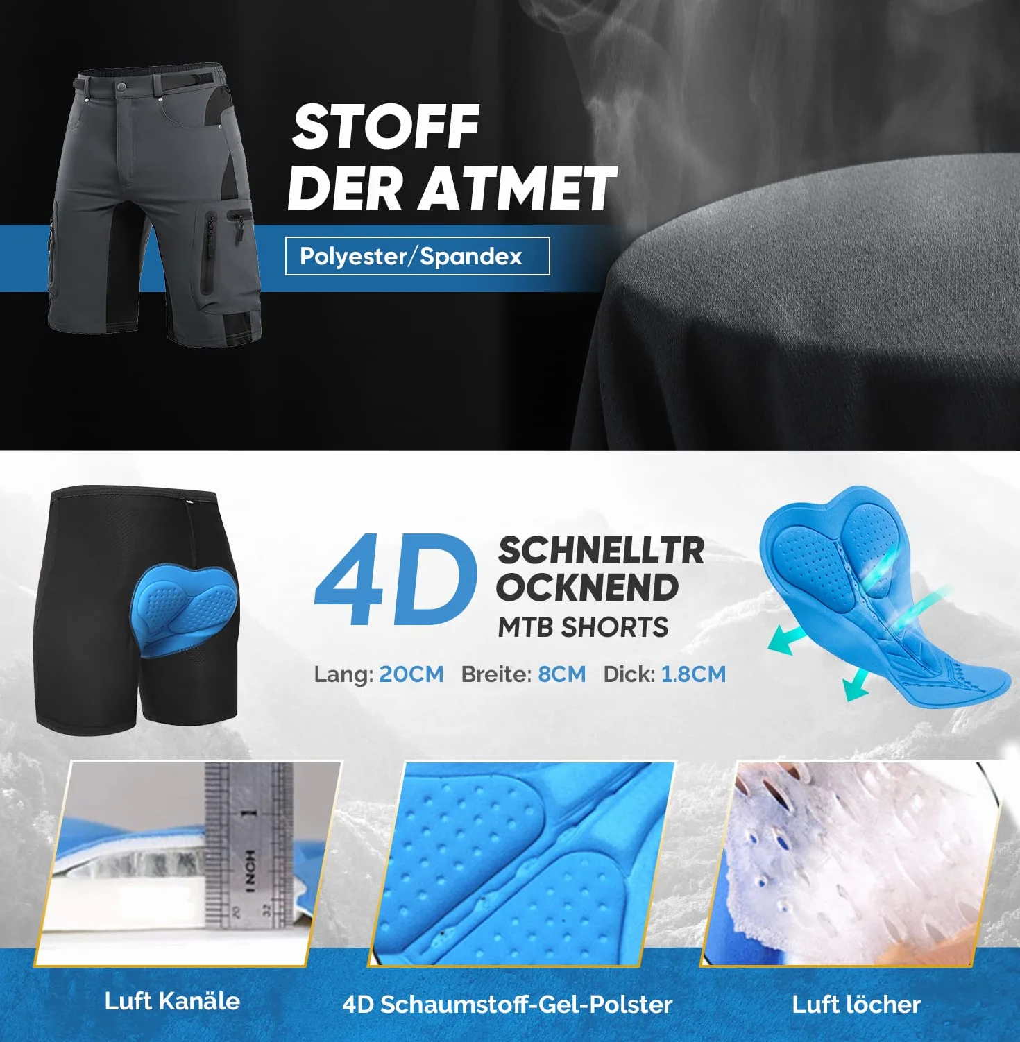 Cycorld Pantalon VTT Homme Séchage Rapide Rembourrage Siège Élastique Vélo