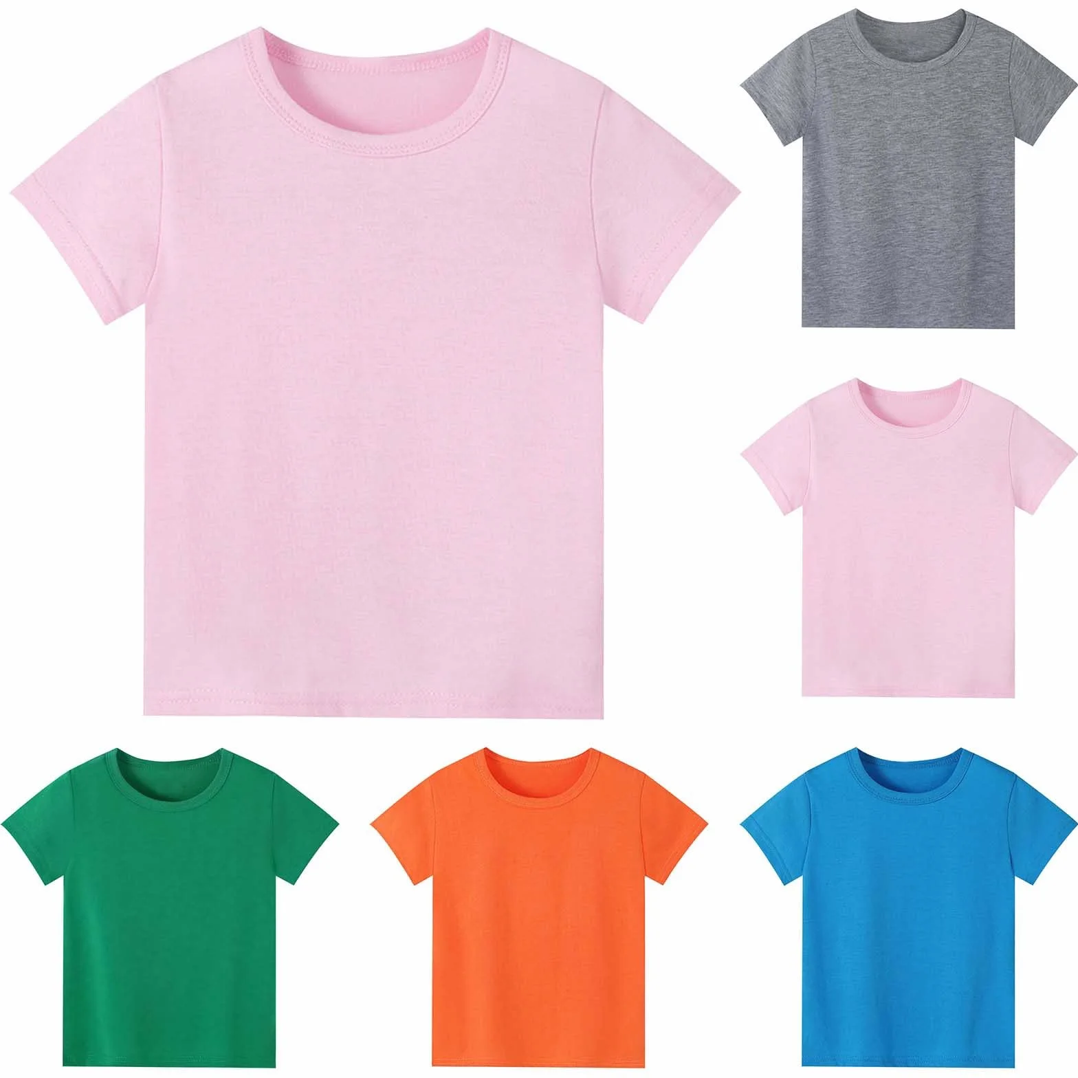 T-shirt enfant coton manches courtes col rond été mode uni 1-9 ans