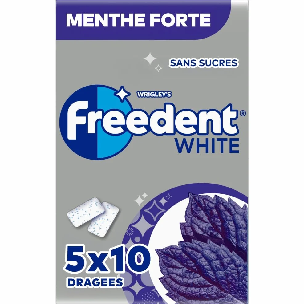 FREEDENT WHITE Chewing Gum Sans Sucre Goût Menthe Forte 5 Paquets 70g