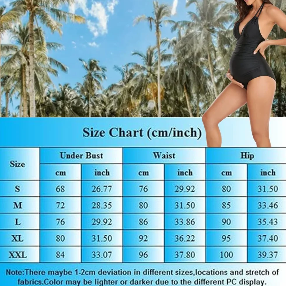 Maillot de Bain de Grossesse Une Pièce avec Bretelles Réglables, Monokini Enceinte Push-up Col en V