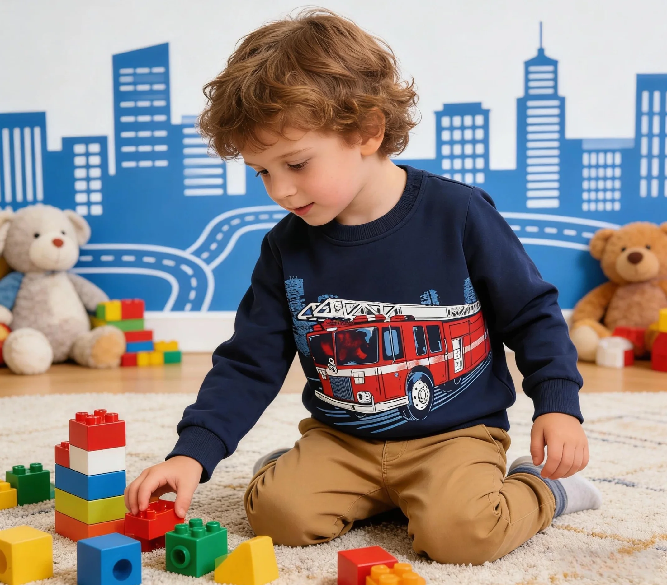 Sweatshirt Garçon Col Rond Dinosaure Excavateur Pull Enfant Coton 2-7 Ans