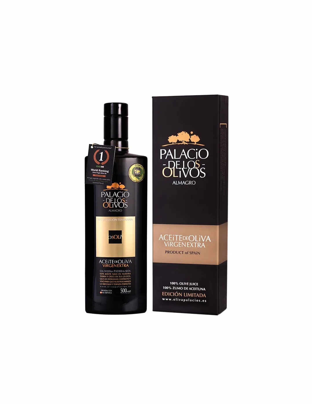 Palacio de los Olivos - Huile d'olive vierge extra Picual Gourmet - Pressée à froid, Récolte précoce - Bouteille 500ml avec étui