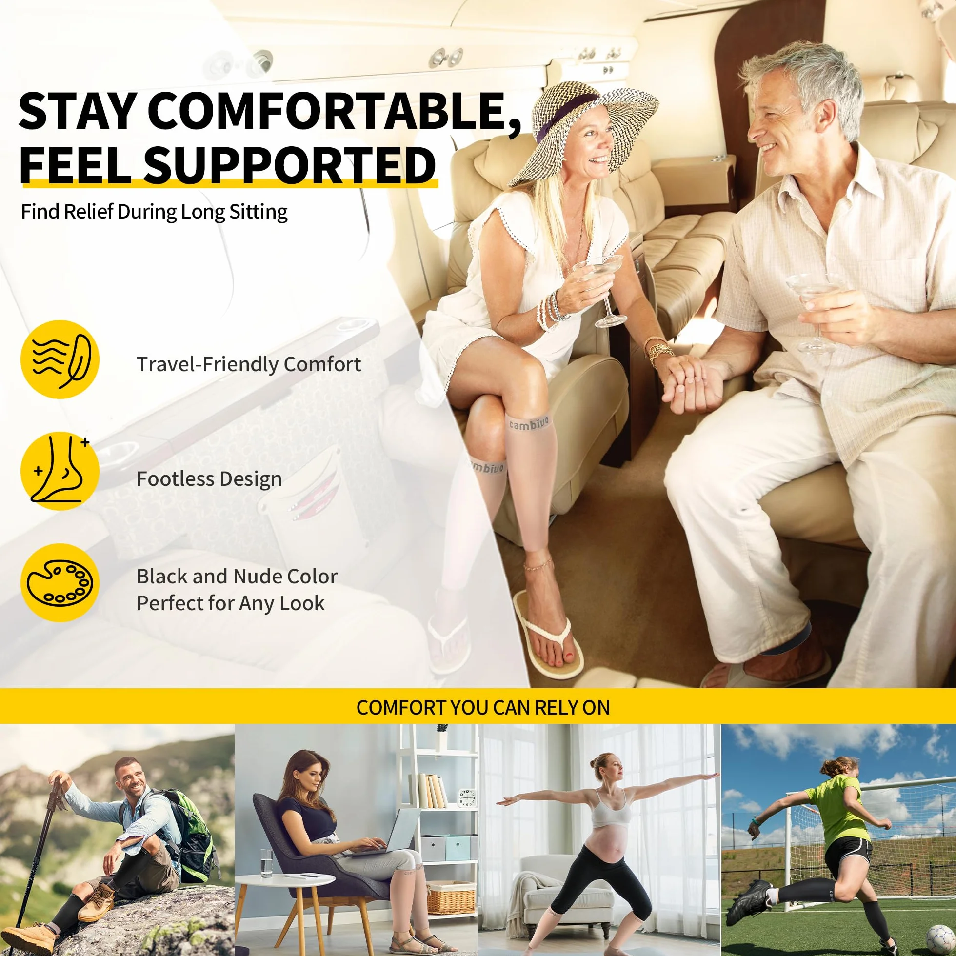 CAMBIVO Manchon Compression Mollet, Bas de Contention 20-30mmHg, Chaussettes Compression pour Varices Circulation Sanguine