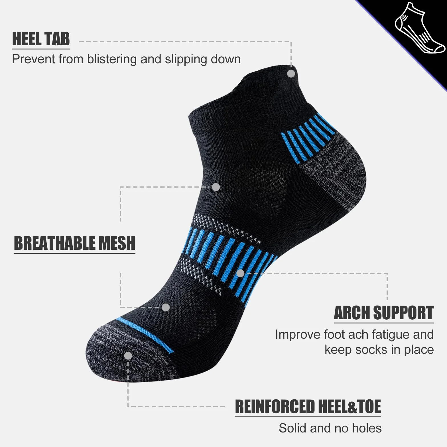 Niorasen Chaussettes Hommes Sport Courtes Coton 6 Paires Course Respirantes 37-42 43-46 47-50