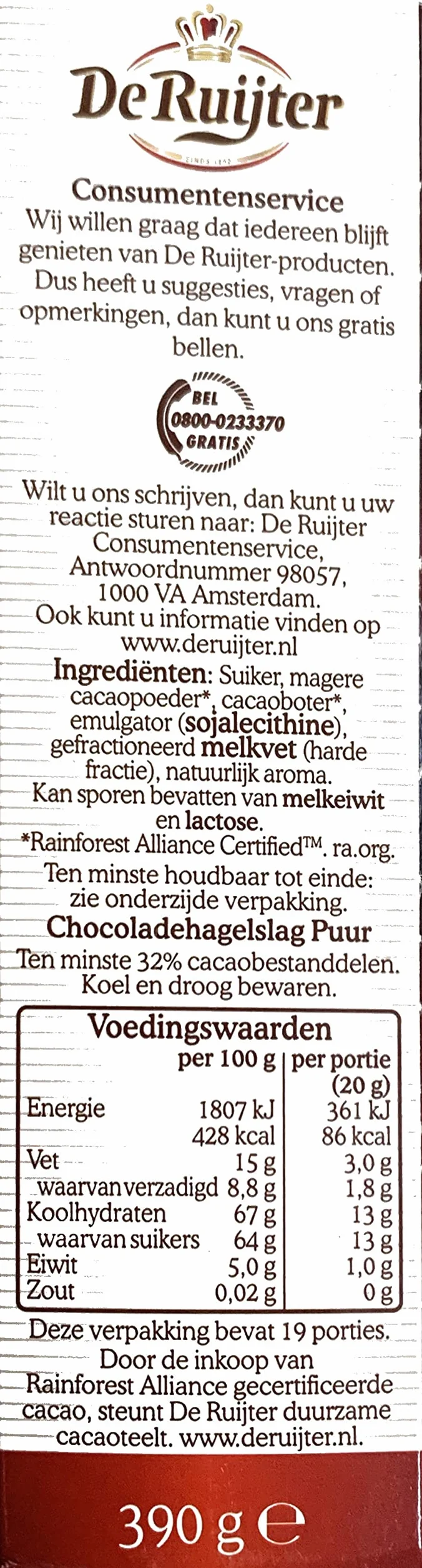 Sumairs Hagelslag Pépites de Chocolat Noir 380g