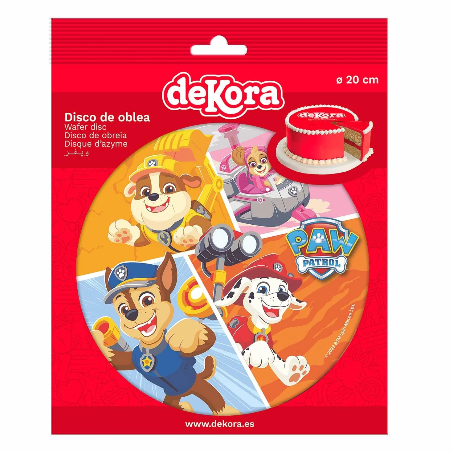 Dekora, Pat Patrouille Disque Azyme, Décoration Comestible pour Gâteau d'Anniversaire, Rond Cake Topper 20 CM