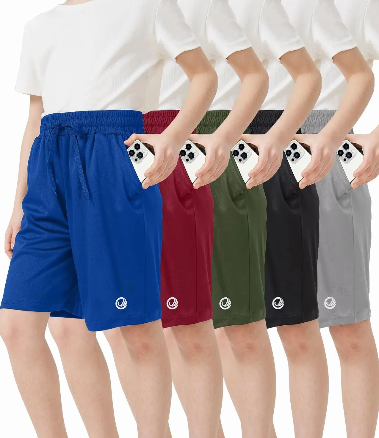 Shorts de sport pour garçons Lot de 5 avec poches Séchage rapide Basket-ball Football Course Salle de sport