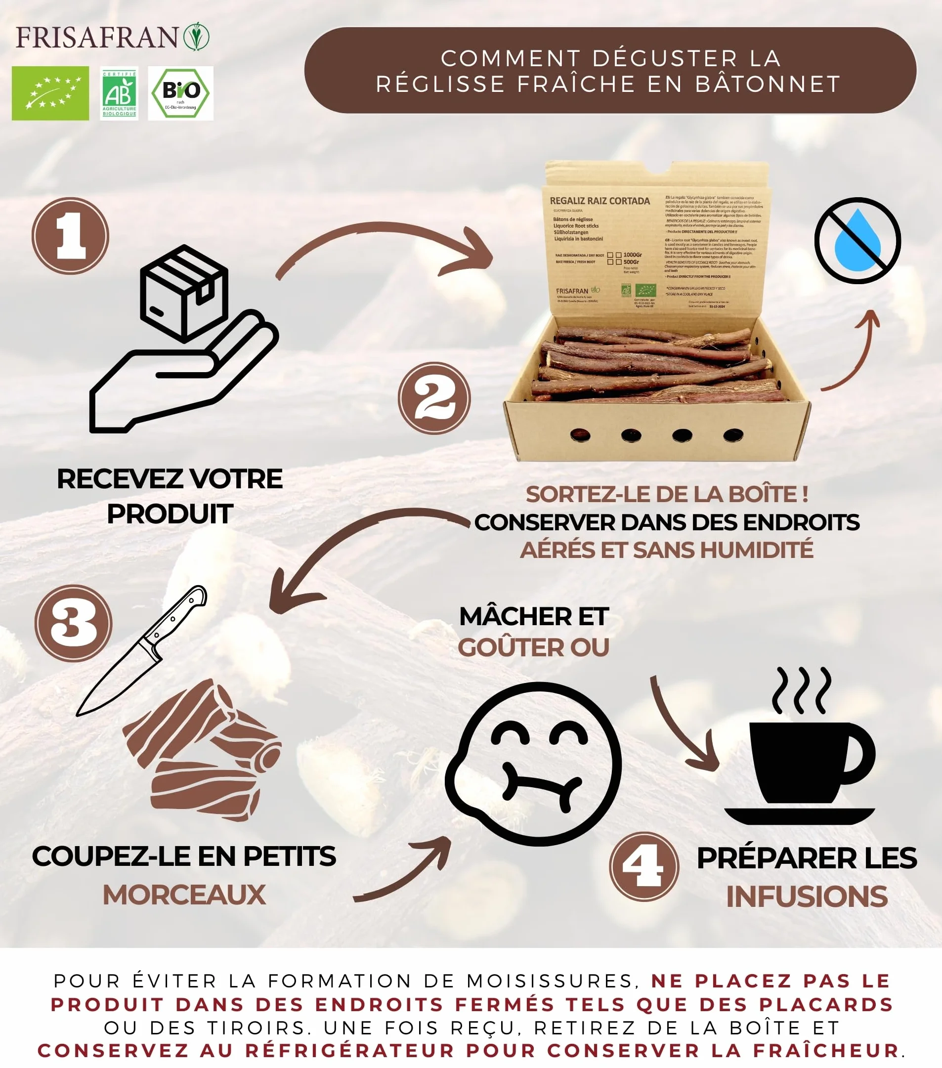 Réglisse fraîche en bâtons Bio 500g | FRISAFRAN
